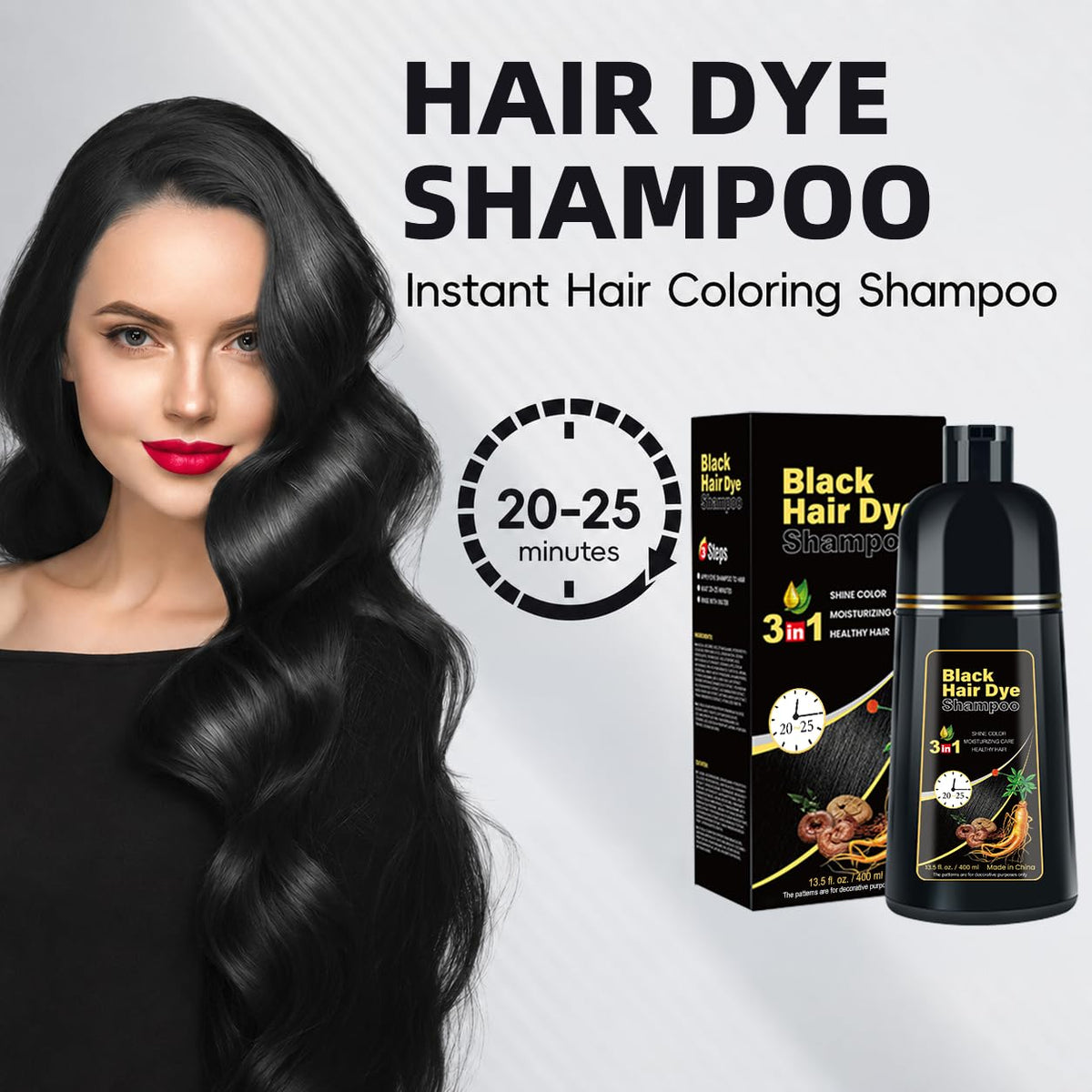 Lavender Black Hair Dye Shampoo 3 in 1 Champu Para Canas for Gray Hair Coverage, Natural and Herbal Color Shampoo for Women