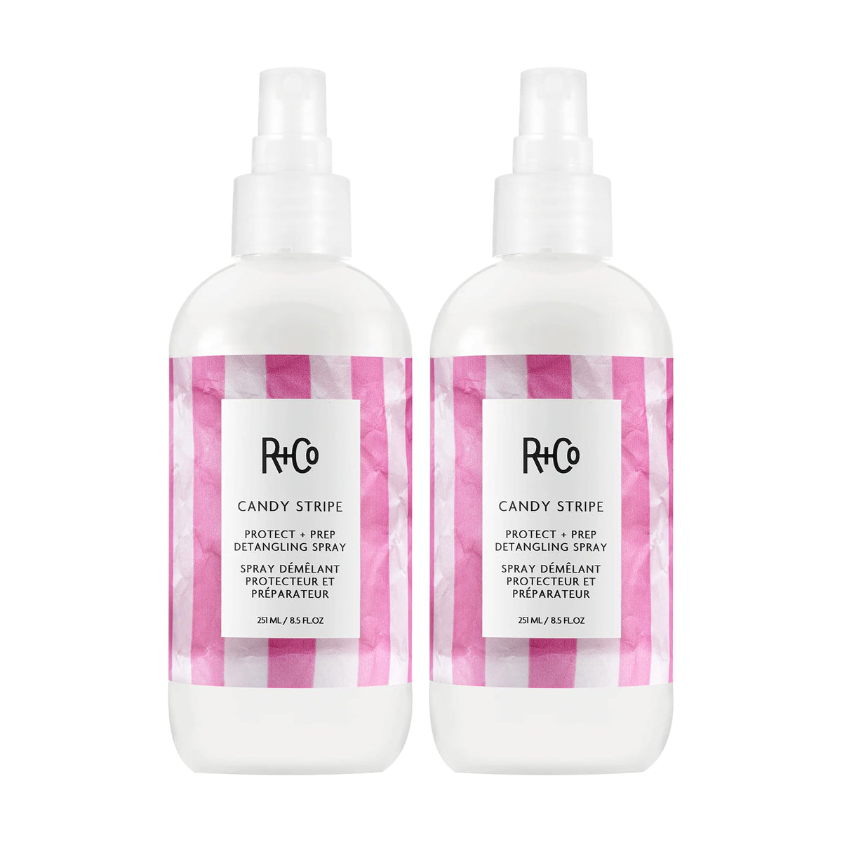 White Smoke R+Co CANDY STRIPE Detangling Spray 2 Pack
