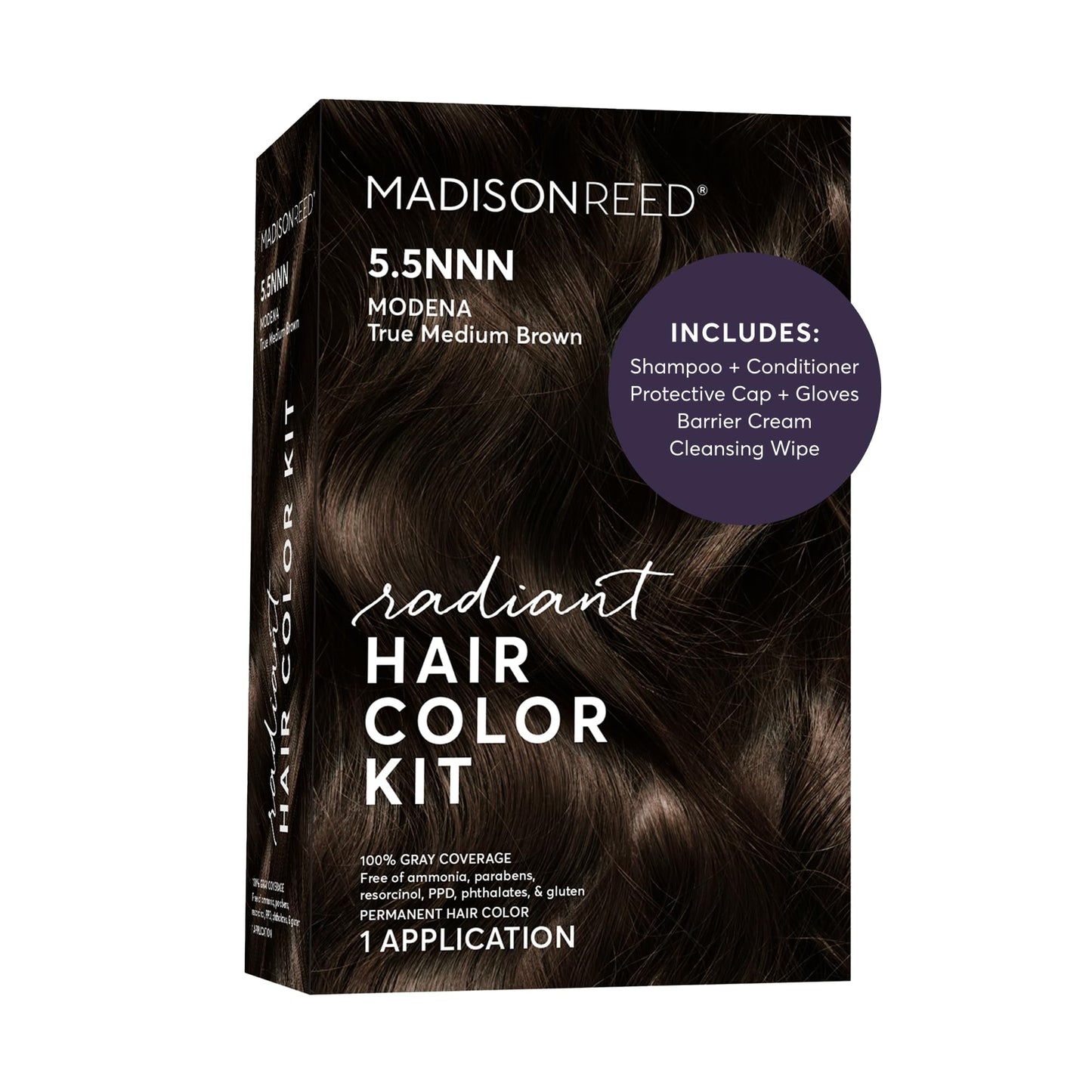 Black Madison Reed Radiant Hair Color Kit - 5.5NNN Dark Brown with Warm Golden Tones (Modena Brown), 100% Gray Hair Coverage Permanent Hair Dye for Resistant Grays | PPD-Free & Ammonia-Free, 1 Pack