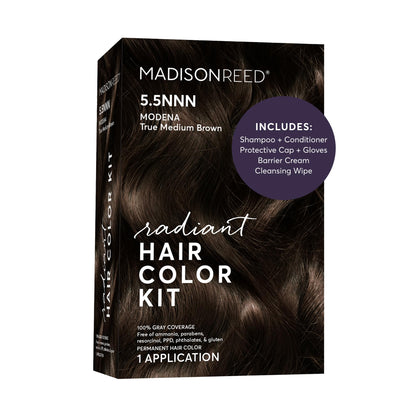 Black Madison Reed Radiant Hair Color Kit - 5.5NNN Dark Brown with Warm Golden Tones (Modena Brown), 100% Gray Hair Coverage Permanent Hair Dye for Resistant Grays | PPD-Free & Ammonia-Free, 1 Pack