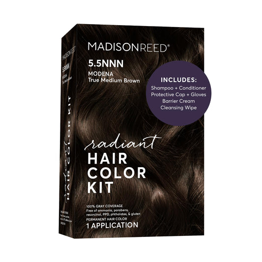 Black Madison Reed Radiant Hair Color Kit - 5.5NNN Dark Brown with Warm Golden Tones (Modena Brown), 100% Gray Hair Coverage Permanent Hair Dye for Resistant Grays | PPD-Free & Ammonia-Free, 1 Pack