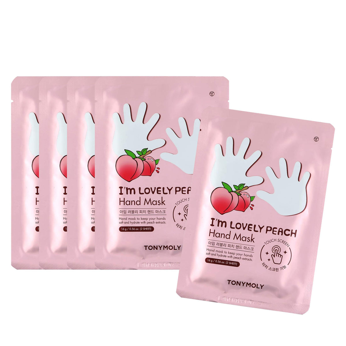 White Smoke TONYMOLY Lovely Peach Hand Mask for Hydrating Dry, Rough Hands, 5 Pack