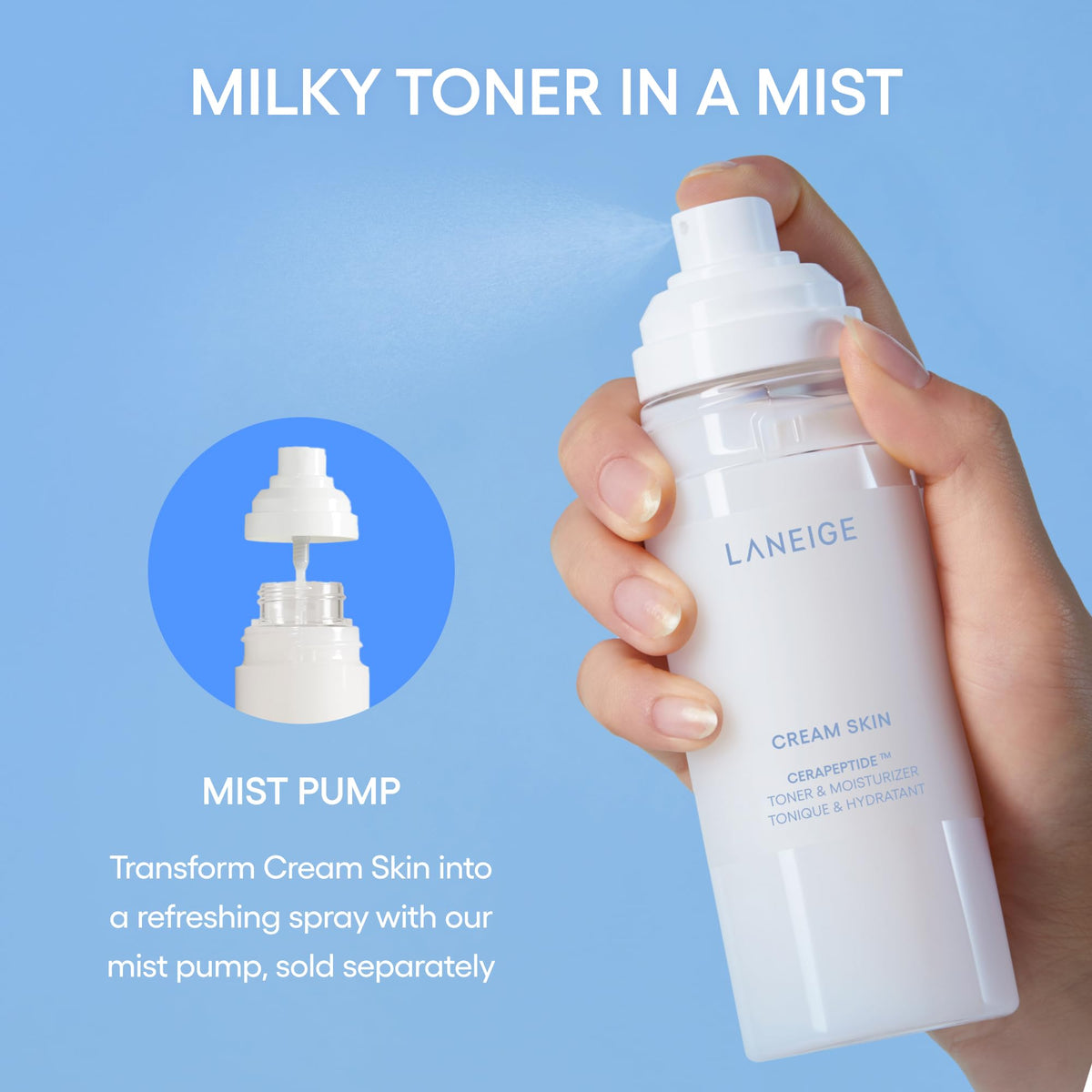 Sky Blue LANEIGE Cream Skin Face Hydrating Milky Toner | Korean Toner & Moisturizer