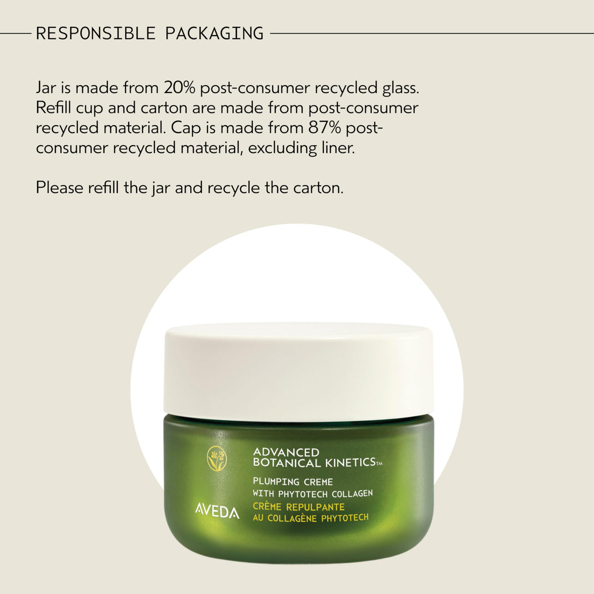 Antique White Aveda Advanced Botanical Kinetics Plumping Cream | Firming and visibly reducing wrinkles | Vegan | Full Size | Refillable | 1.7 Fl Oz
