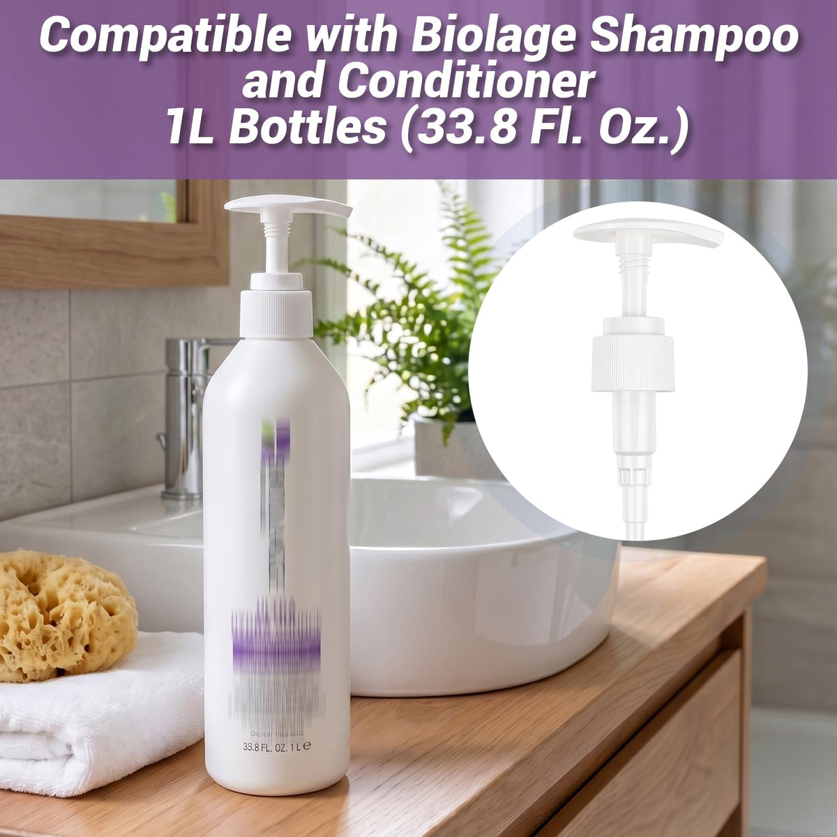 White Smoke 3-Pack Shampoo&Conditioner Liter Pump Compatible with Biolage 33.8oz Bottle