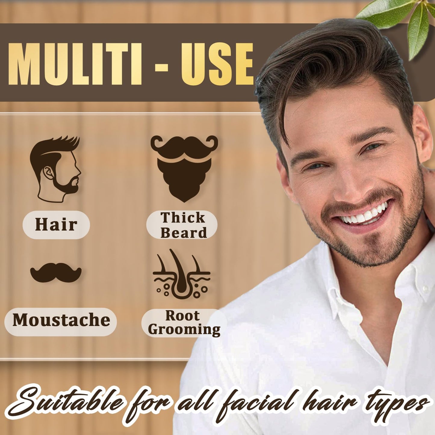 Tan Beard Dye For Men, 10-Minute Instant Gray Coverage, 3 in 1 Black Mens Beard & Mustache Dye Shampoo with 4-6 Weeks Lasting Color, Nourishing with Argan Oil & Noni Fruit, No-Mess Application 6.76 Fl Oz