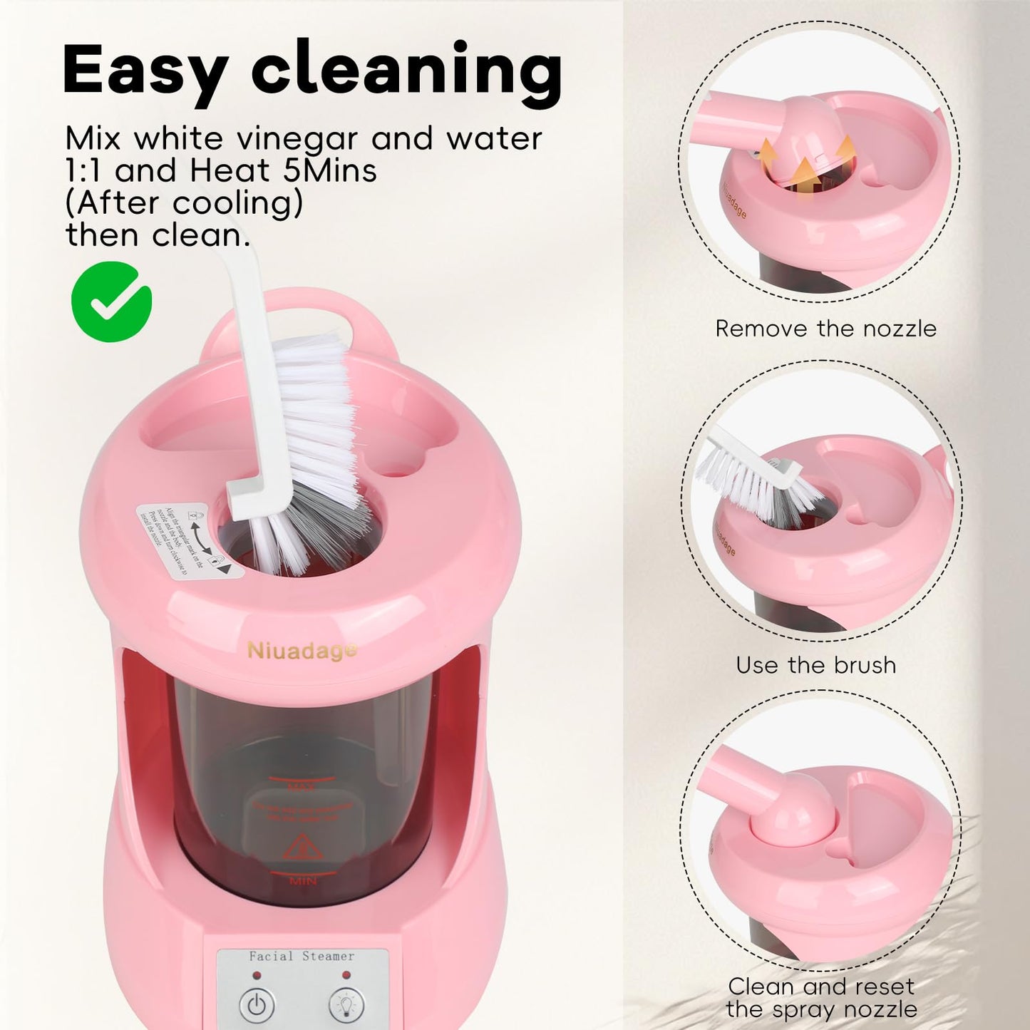 Misty Rose Facial Steamer Nano Ionic Face Steamer with Extendable Arm, Portable Face Steamer for Facial Deep Cleaning, Steamer for Facial for Personal Care at Home or Salon（Pink）