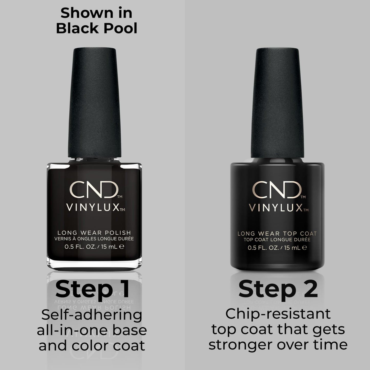 Gray CND Vinylux Longwear Black Nail Polish, Gel-like Shine & Chip Resistant Color, Asphalt, 0.5 fl. oz