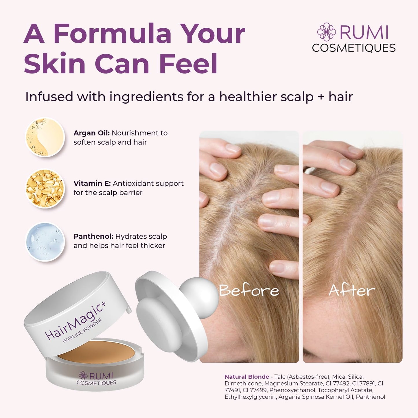 White Smoke Rumi Cosmetiques HairMagic+ Root Touch Up Powder for Mature Women – Instant Gray Hair Coverage & Hairline Filler – Water-Resistant, Natural Finish, with Argan Oil & Vitamin E (Natural Blonde)