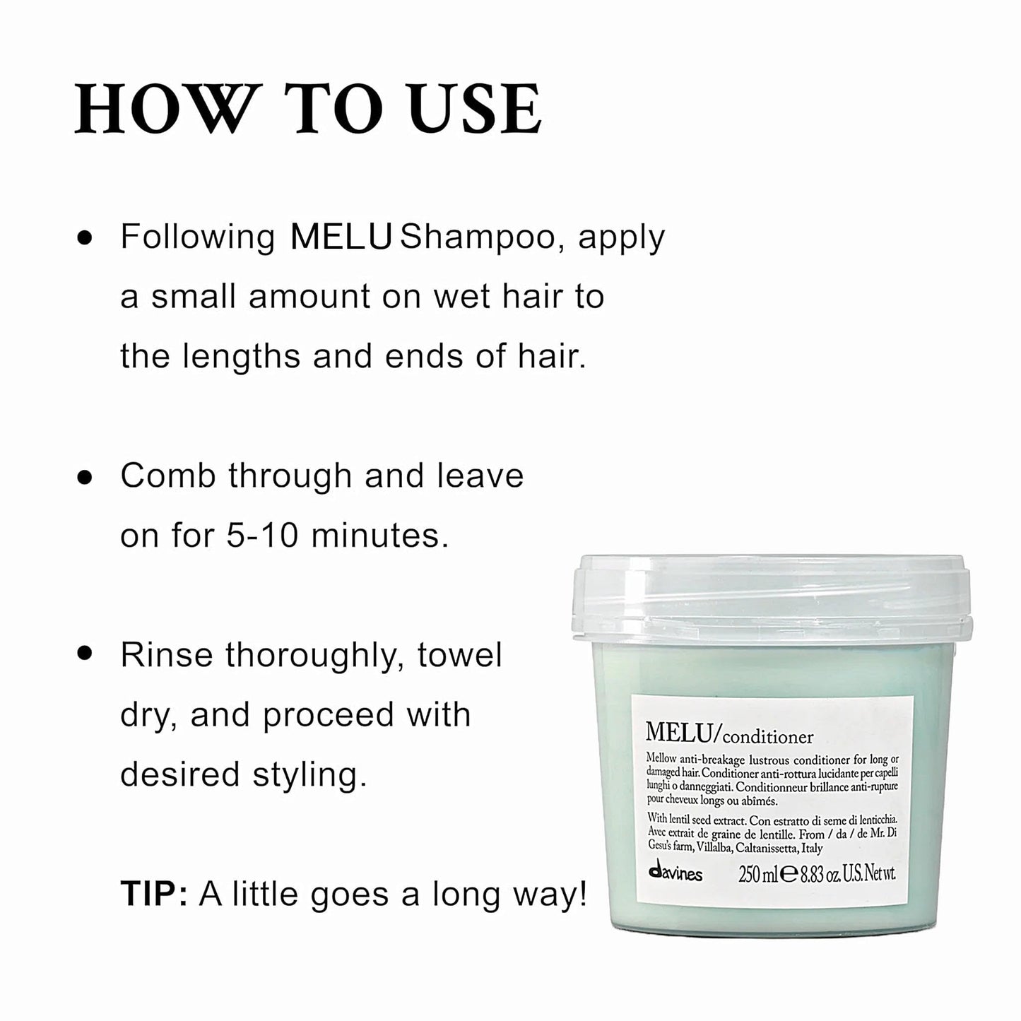 White Smoke Davines MELU Conditioner, Nourishing Light Anti-Breakage Emollient Formula for Long or Damaged Hair - Smooths and Softens Split Ends Weightless with Lentil Seeds, Travel Size, 2.54 Fl Oz