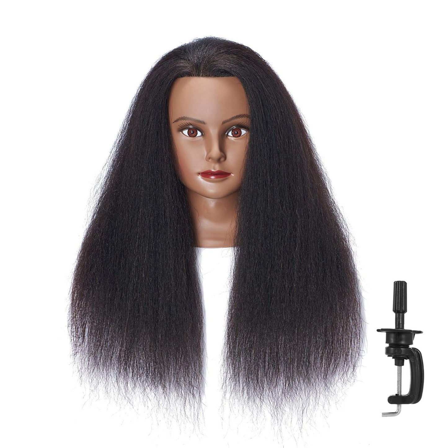 White Smoke Hairlink 100% Real Hair Afro Mannequin Head Hairdresser Hair Styling Training Head Dolls for Cosmetology Manikin Maniquins Practice Head with Stand (6611B0216)
