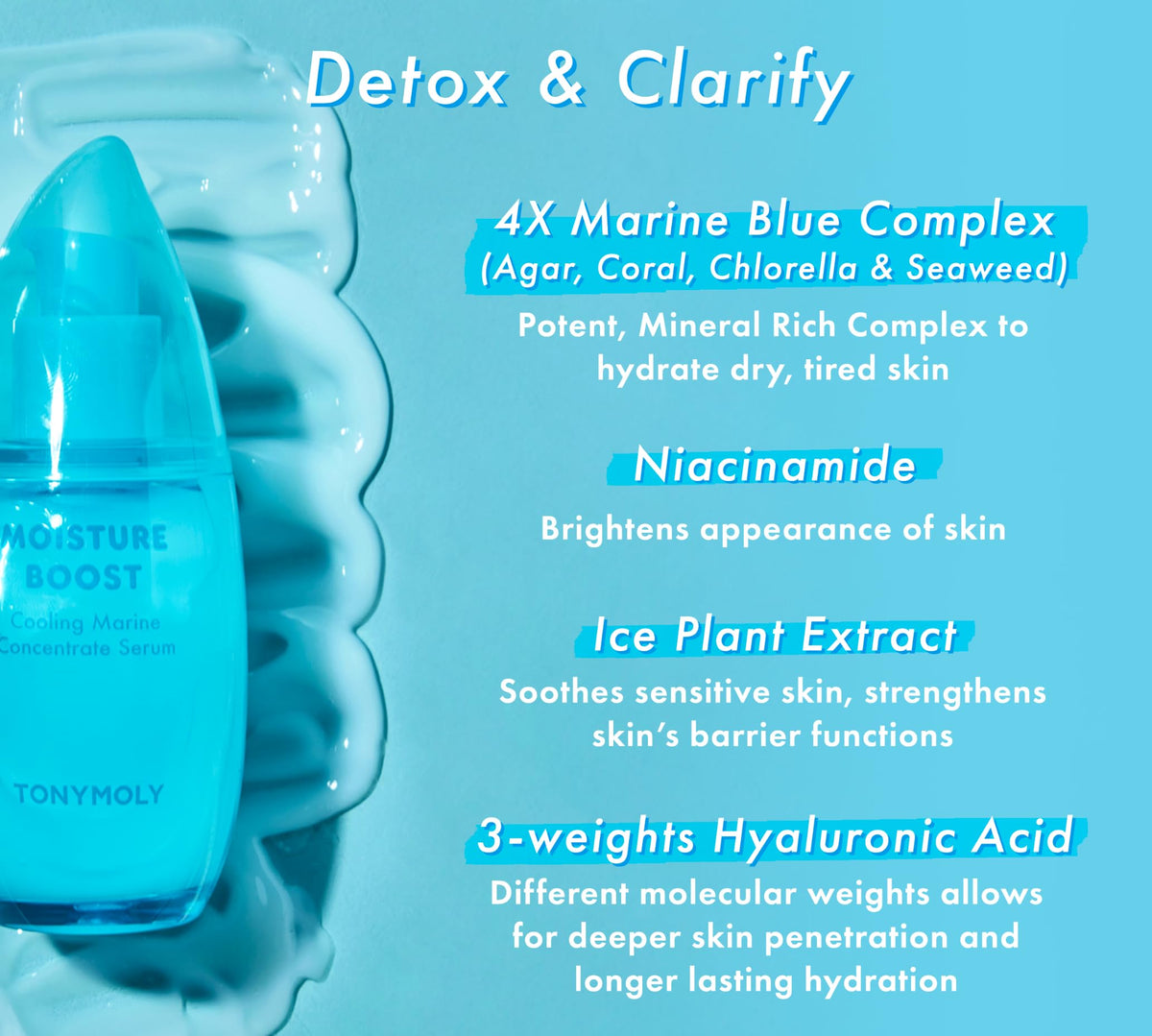 Medium Turquoise TONYMOLY Moisture Boost Marine Serum - Hydrating, Brightening w Niacinamide
