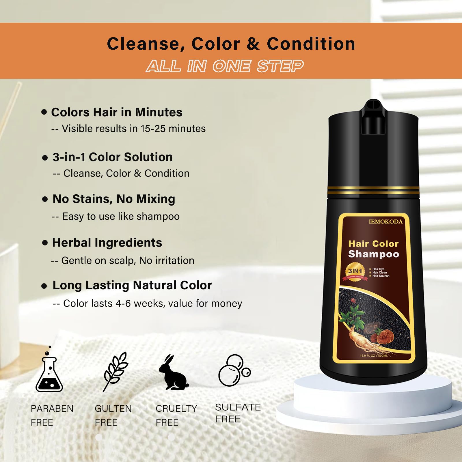 Light Gray Silver Gray Hair Dye Shampoo for Women Men, Herbal 3-in-1 Hair Color Shampoo, Colors Hair in Minutes, Semi-Permanent Grey Hair Dye, Shampoo Para Pintar El Cabello, Easy to Use at Home - 16.90 Fl Oz
