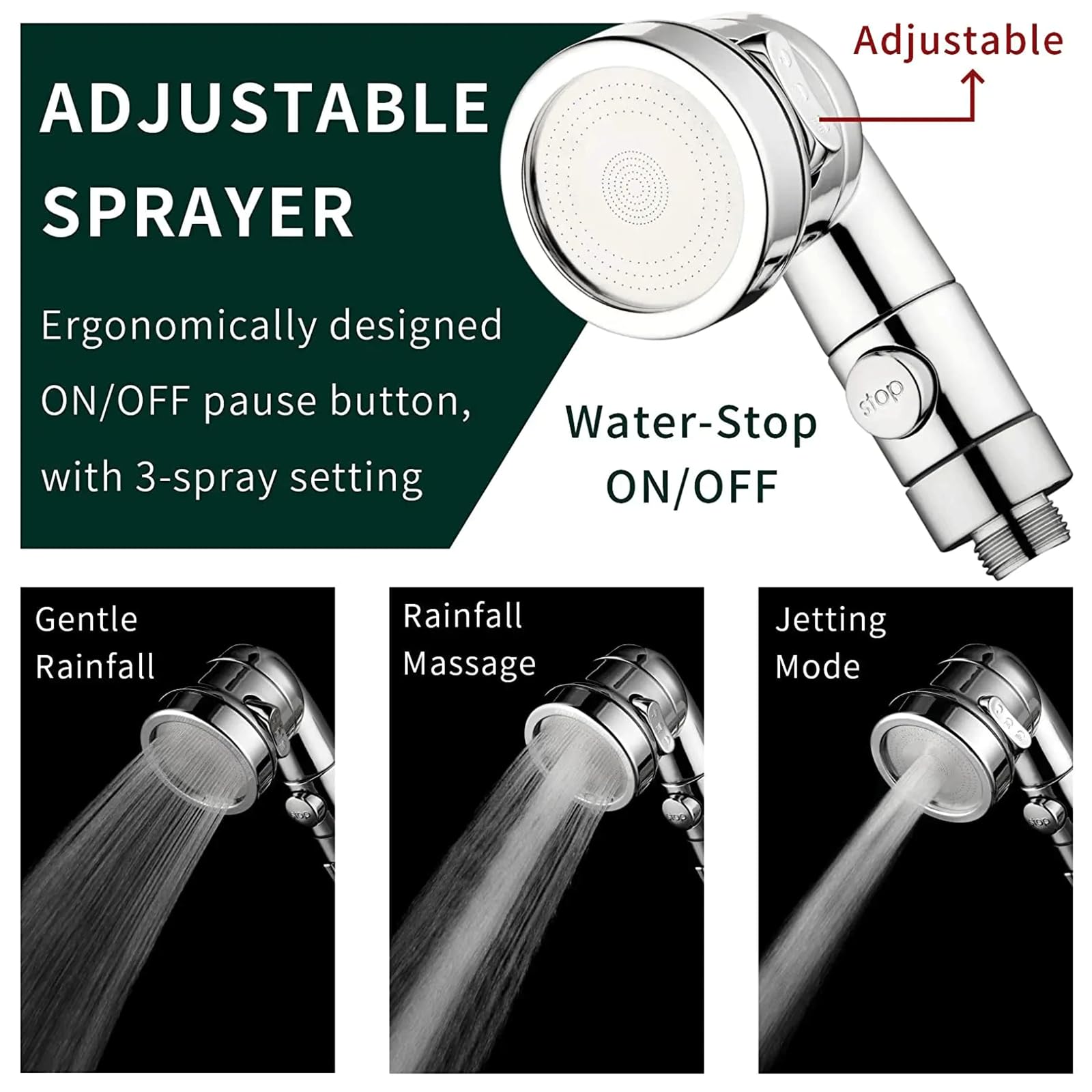 Black Sink Faucet Sprayer Attachment - Salon Shampoo Bowl Spray Head, Pedicure Chair Shower Head With Stop Water-saving Function, Adjustable Handheld Sprayer for Salon & Spa Chairs