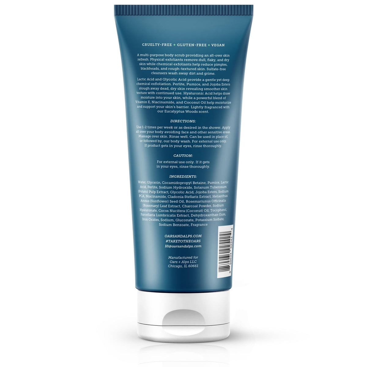 White Smoke Oars + Alps Exfoliating Body Scrub, Mens Glycolic Acid Scrub, 1pk, 8oz