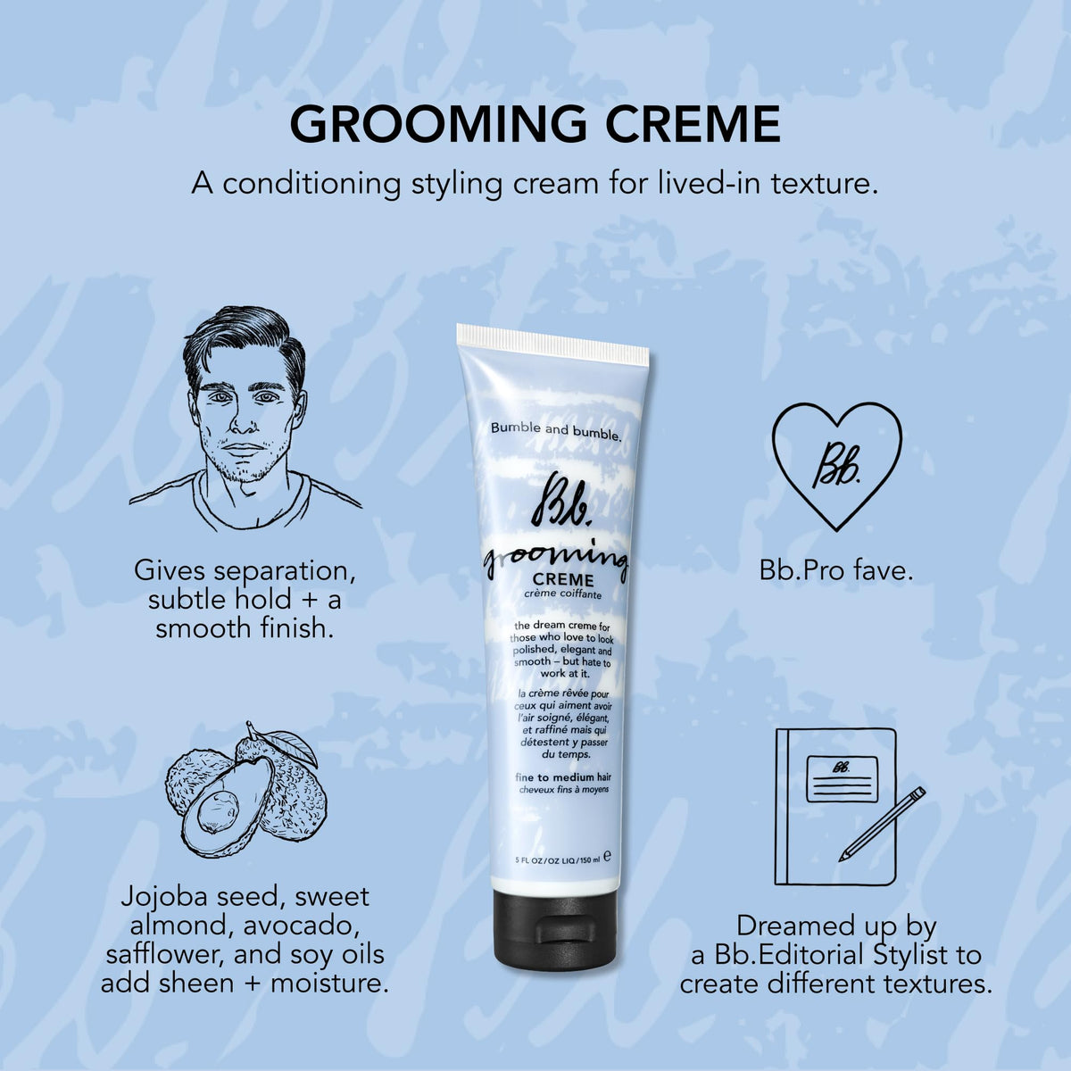 Light Steel Blue Bumble and bumble. Grooming Creme Hair Styling Cream | Smoothing + Subtle Hold | For Fine to Medium Hair, 5 Fl Oz