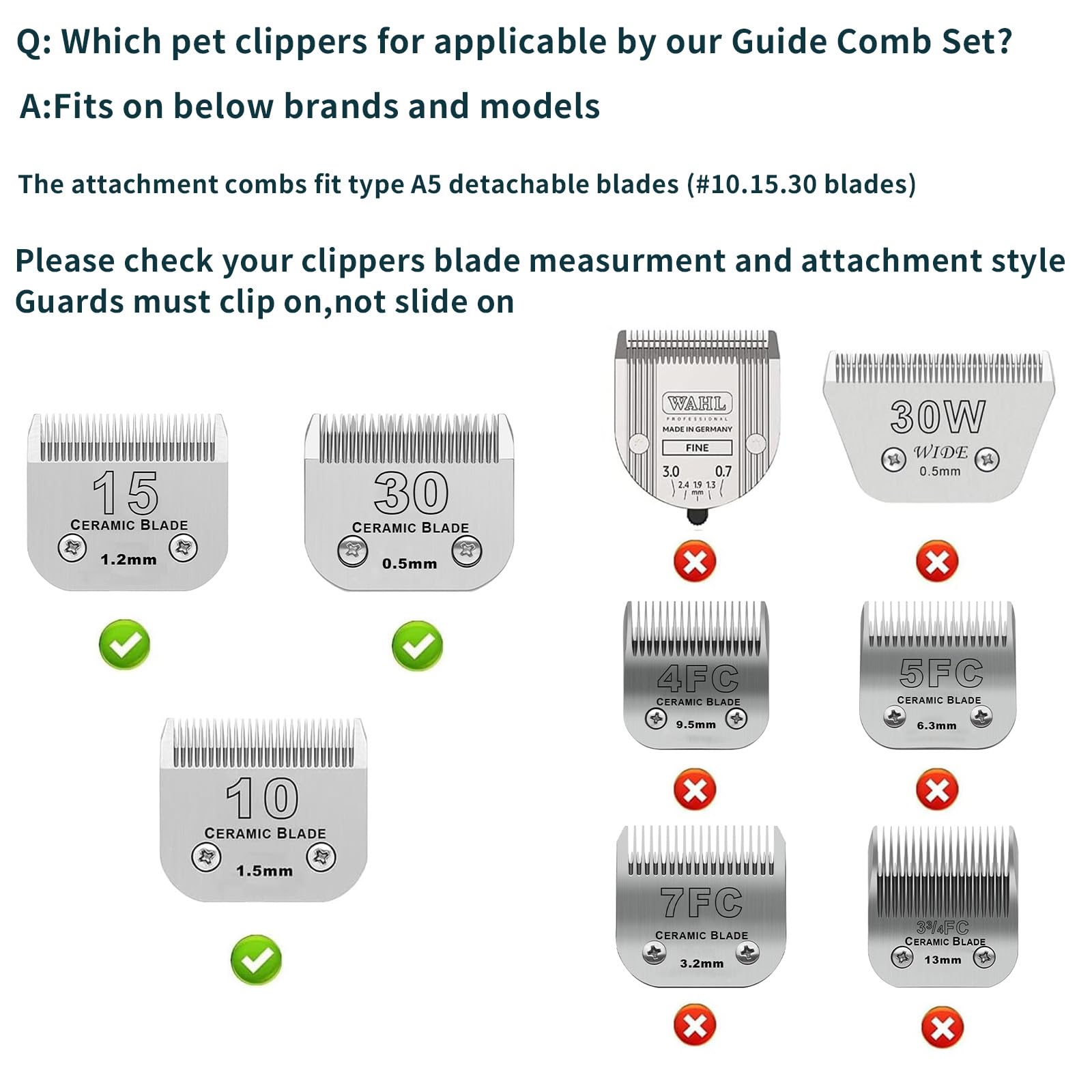 White Smoke Animal Stainless Steel Attachment 8 Colors Guide Comb Set from 1/8 Inch to 1 Inch(3-25mm),Compatible with Andis, Oster A5, Wahl KM10 Series Clipper Detachable Blade(Only fit for 15# 10# 30# blade)