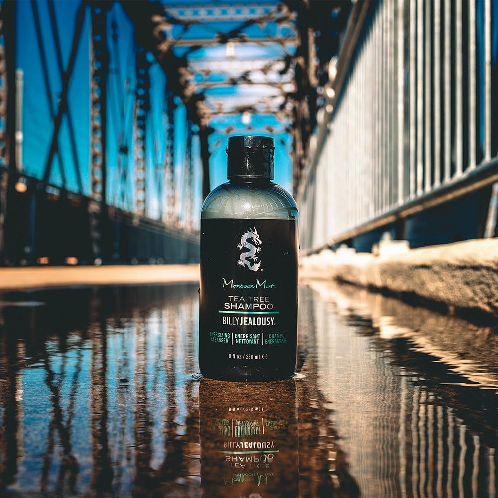 Dark Slate Gray Billy Jealousy Monsoon Mist Tea Tree Energizing Men's Shampoo with Peppermint & Rosemary, Removes Oil Build-up and Soothes Scalp Itch & Irritation, 8 Oz.