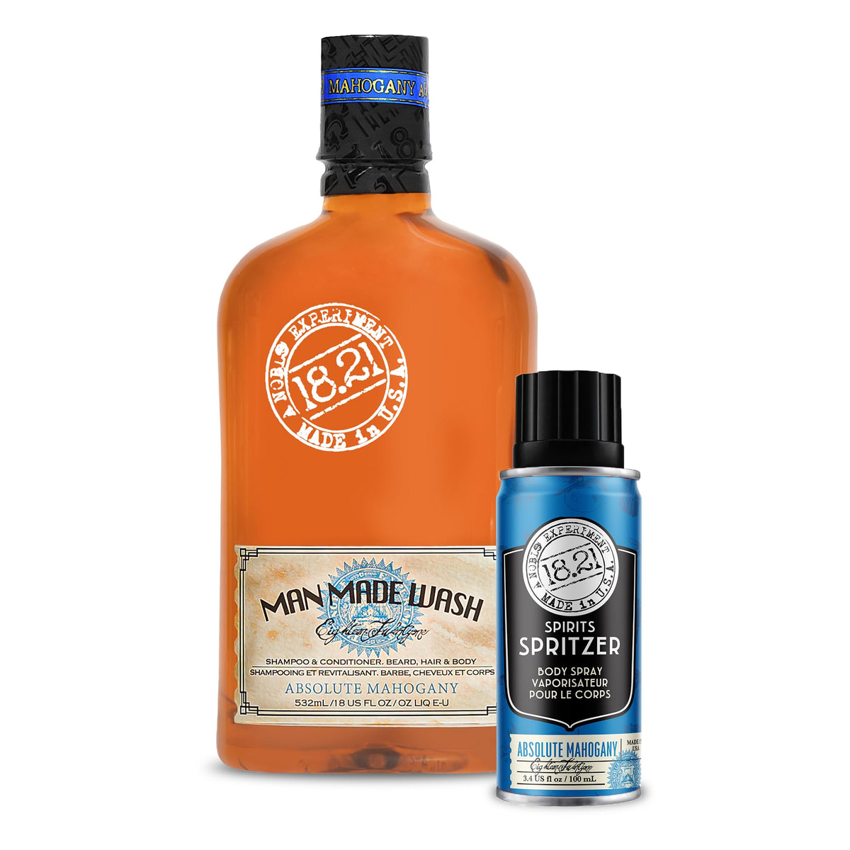 White Smoke 18.21 Man Made Original 3-in-1 Body Wash and Spirit Spritzer 2-Set Bundle, All Hair & Skin Types for Men, Strengthens and Moisturizes in a Manly Aroma