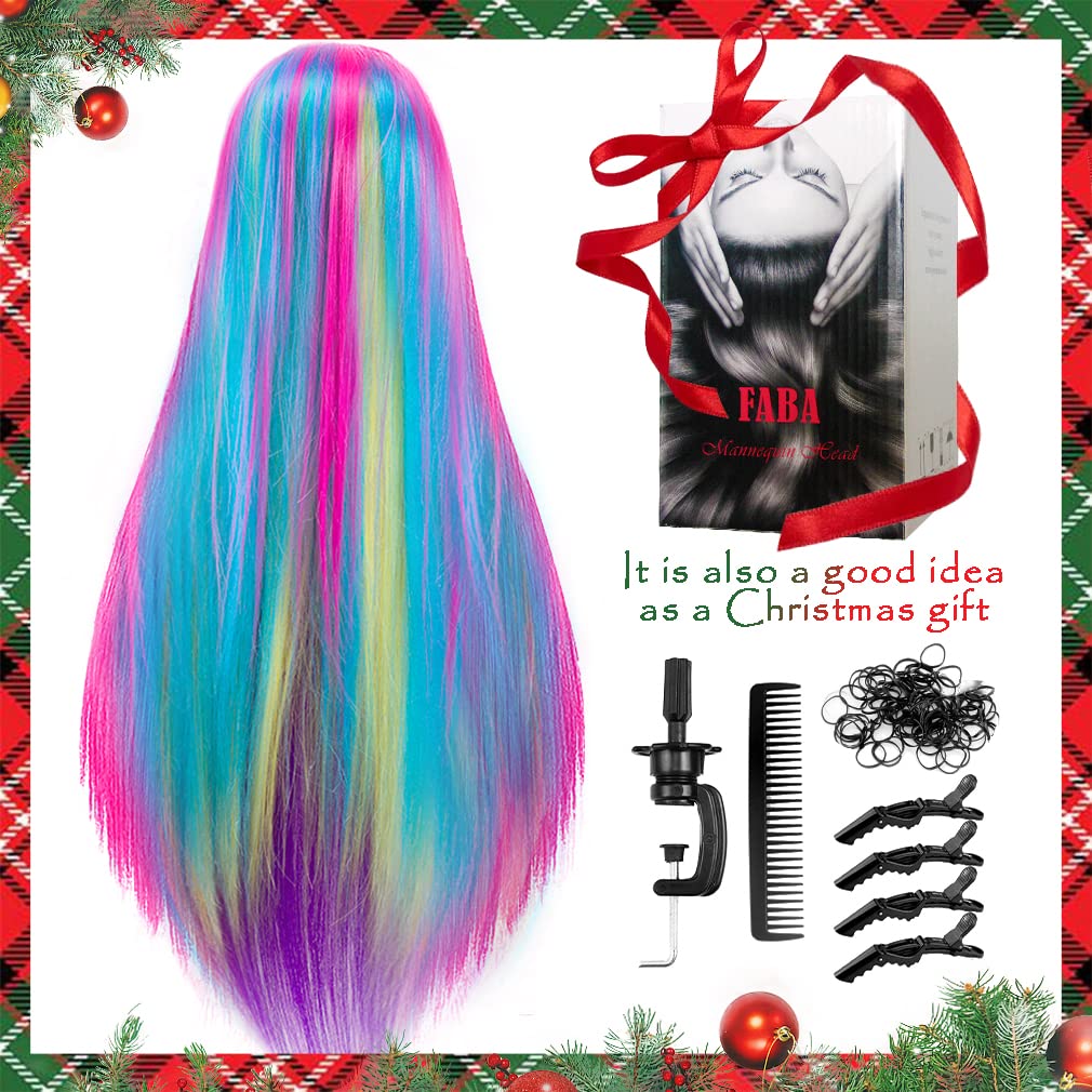 White Smoke FABA Mannequin Head with Hair 26"-28" Colorful Hair Practice Braiding Cosmetology Mannequin Heads for Make up, Braiding Hairdressing Doll Head for Styling - Free Clamp Holder