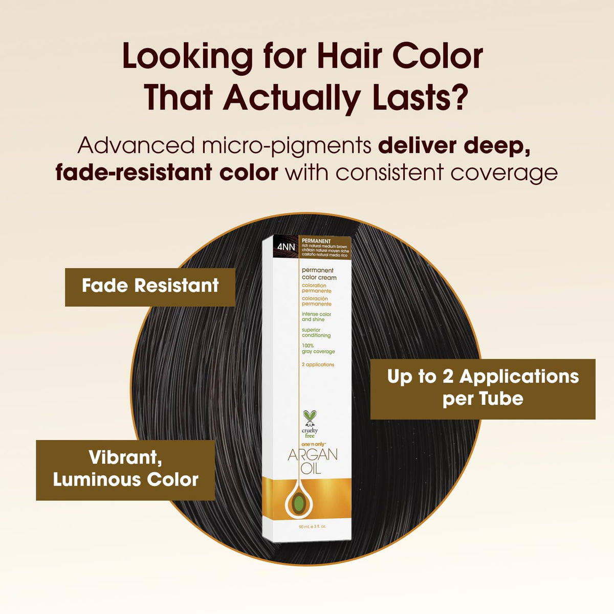 Antique White One 'n Only Permanent Hair Color & Dye, 4NN Rich Natural Medium Brown, 3 oz