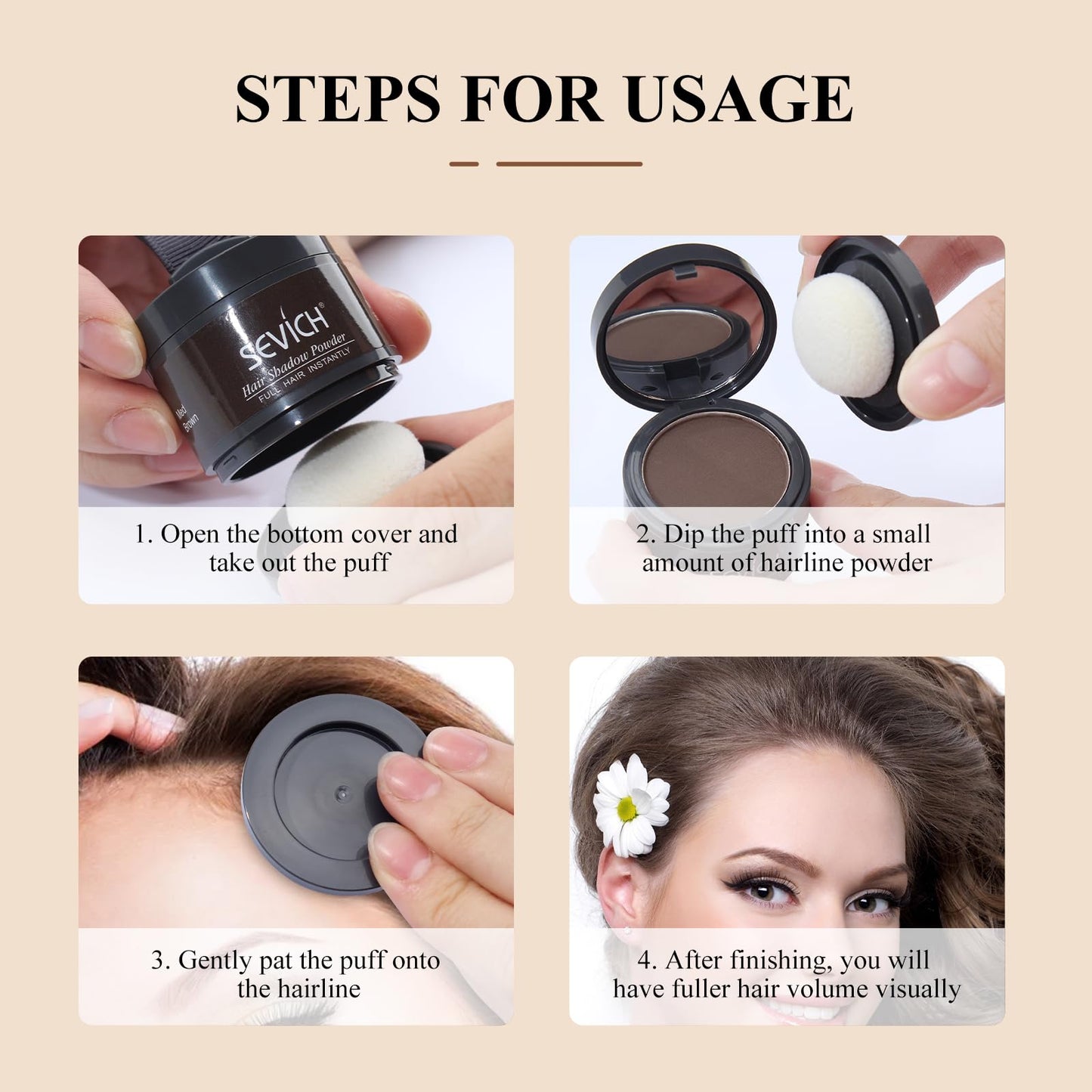 Antique White Sevich Hairline Powder,Instantly Conceals Hair Loss, Root Touch up Powder, Hair Shadow Toppers for Women & Men, Touch Up for Thinning Gray Hair, Windproof & Sweatproof,Dark brown