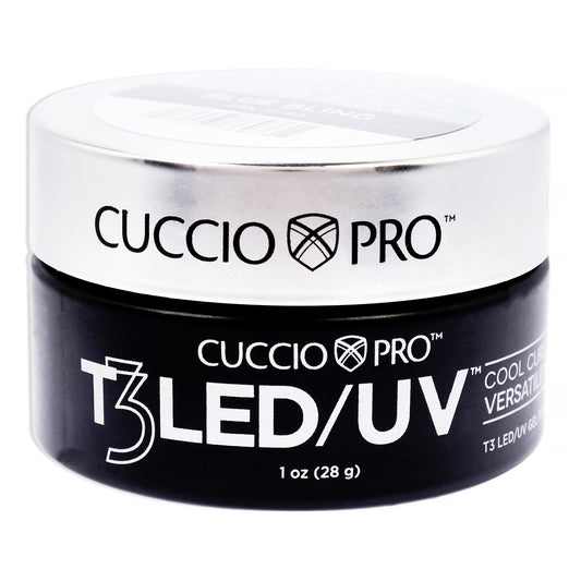 White Smoke Cuccio Pro T3 LED/UV Cool Cure Versatility Gel - Self-Levelling - Incredibly Flexible - Strong Adhesion - High Shine Finish - Fast Application - Quick Cure - Blue Bling - 1 Oz Nail Gel