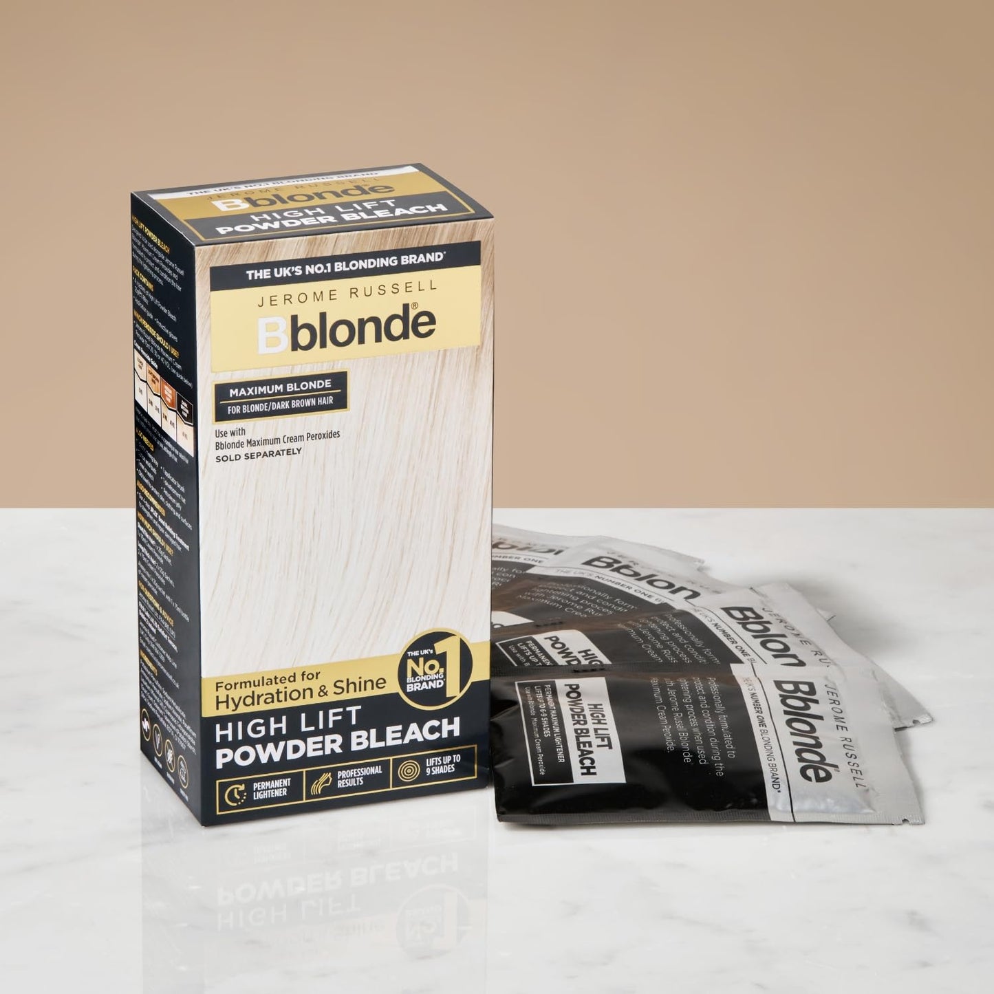 Light Gray Jerome Russell Bblonde High Lift Powder - Blonde to Dark Brown Hair Lightener with Mineral Oils, Lifts 6-9 Shades, 4 Sachets (4x25g)