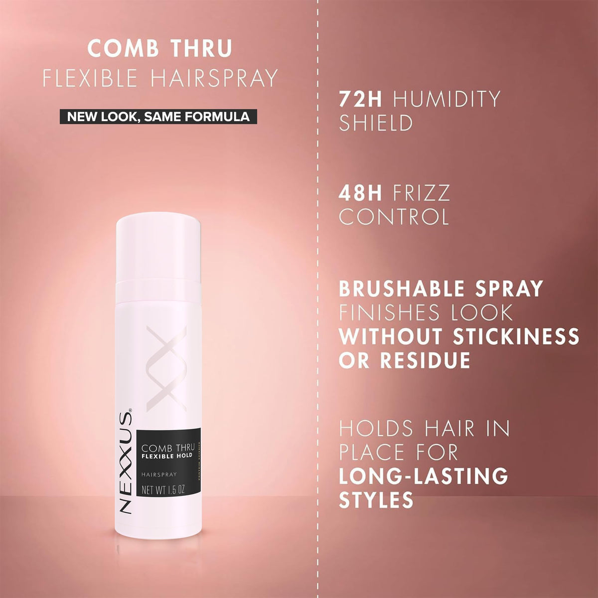 Sienna Nexxus Travel Hairspray, Comb Thru Flexible Hold 8-Pack – 72-Hour Anti-Humidity Shield, 48-Hour Frizz Control, Rose Fragrance, 1.5 Oz Ea