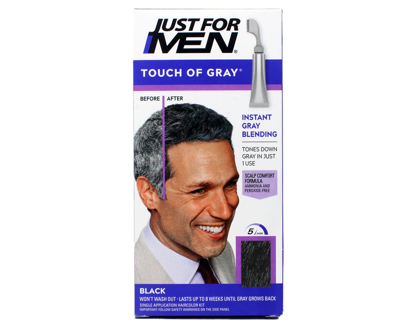 White Smoke Just for Men Hair Color - Touch of Gray, Black-Gray. 3 Pack