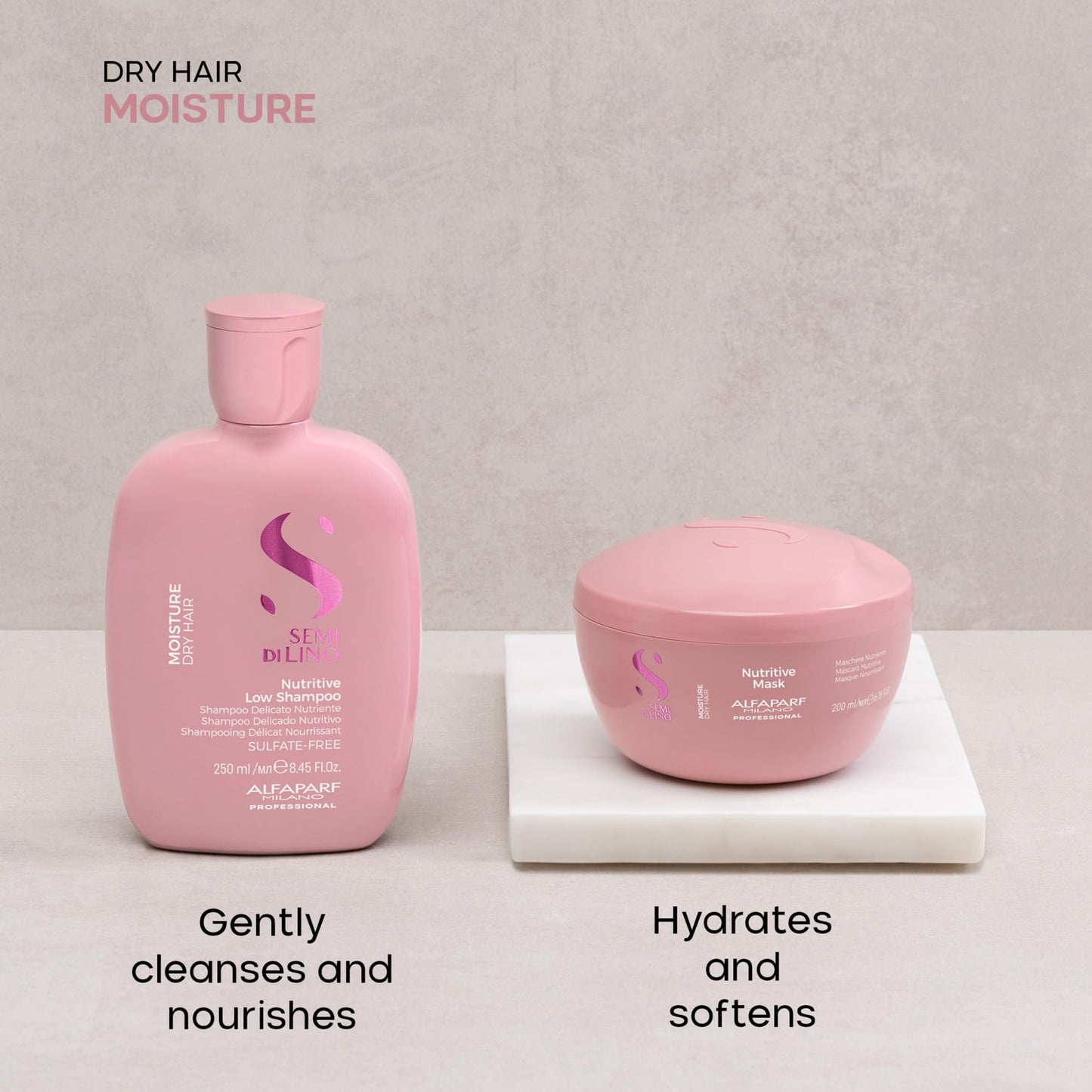 Gray Semi di Lino Moisturizing Shampoo and Hair Mask for Dry Hair - Hydrates, Nourishes, Softens - Color Safe - Adds Shine and Softness on Dry Damaged Hair - Sulfate Free