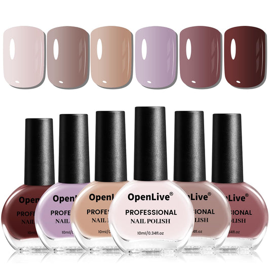 White Smoke OpenLive 10ml Nude Pink Nail Polish Set 6 Colors Brown Red Purple All Seasons Neutral Color Quick Dry Nail Polish Set for Women Salon DIY Nail Art