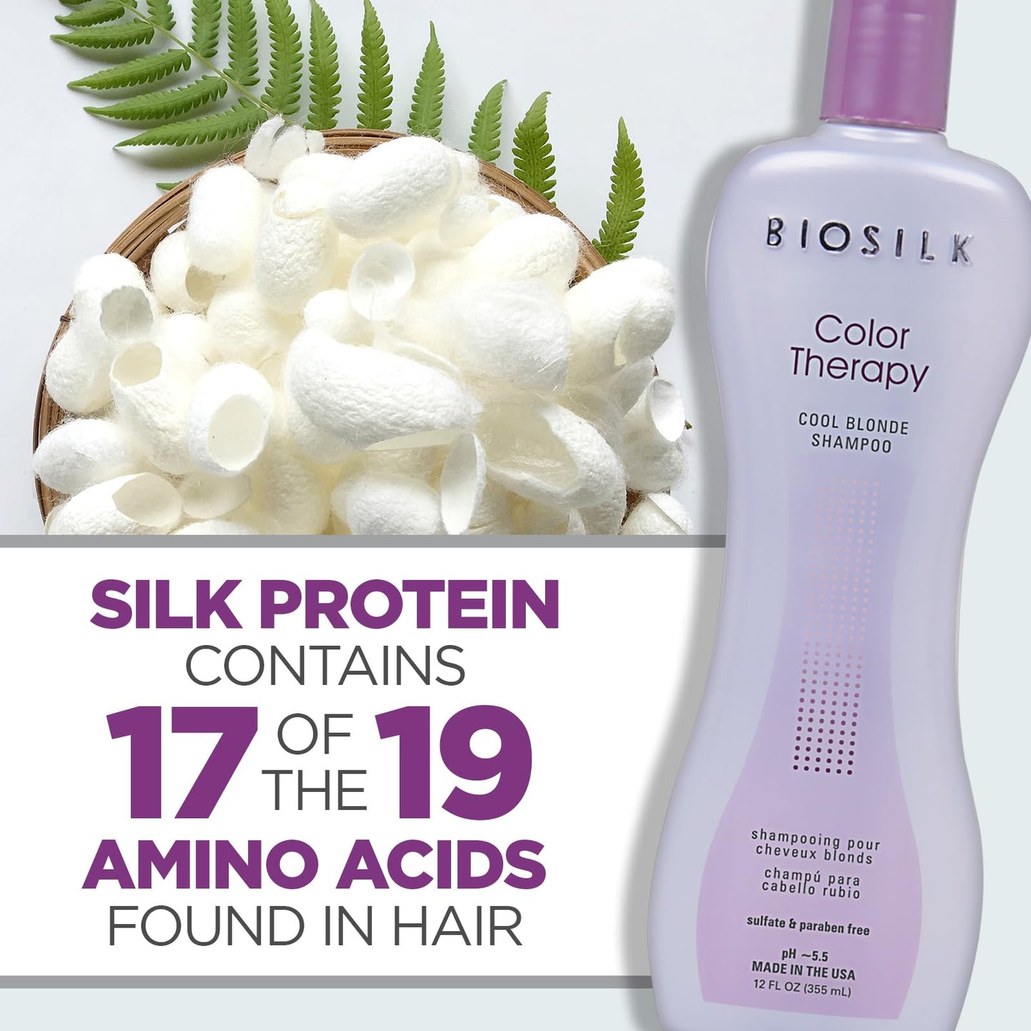 White Smoke BioSilk Color Therapy Cool Blonde Shampoo, Protects Highlighted & Lightened Hair To Help Balance Brassy Tones, Sulfate, Paraben & Cruelty-Free, 12 Oz