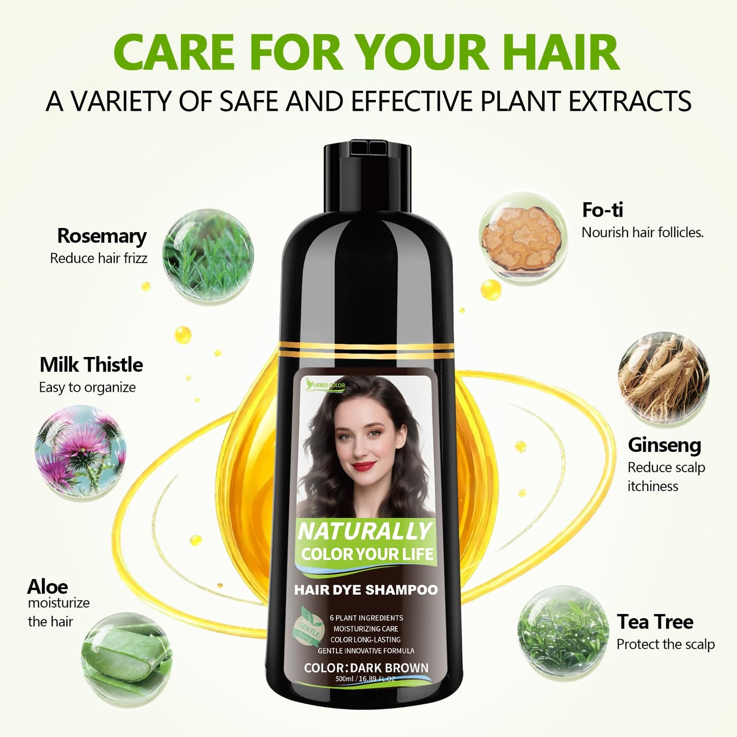 White Smoke RKQNIER Dark Brown Hair Dye Shampoo for Women & Men, 15 Min Gray Coverage, 3 in 1 Semi-Permanent Color with Natural Herbal Ingredients, Lasts 60 Days