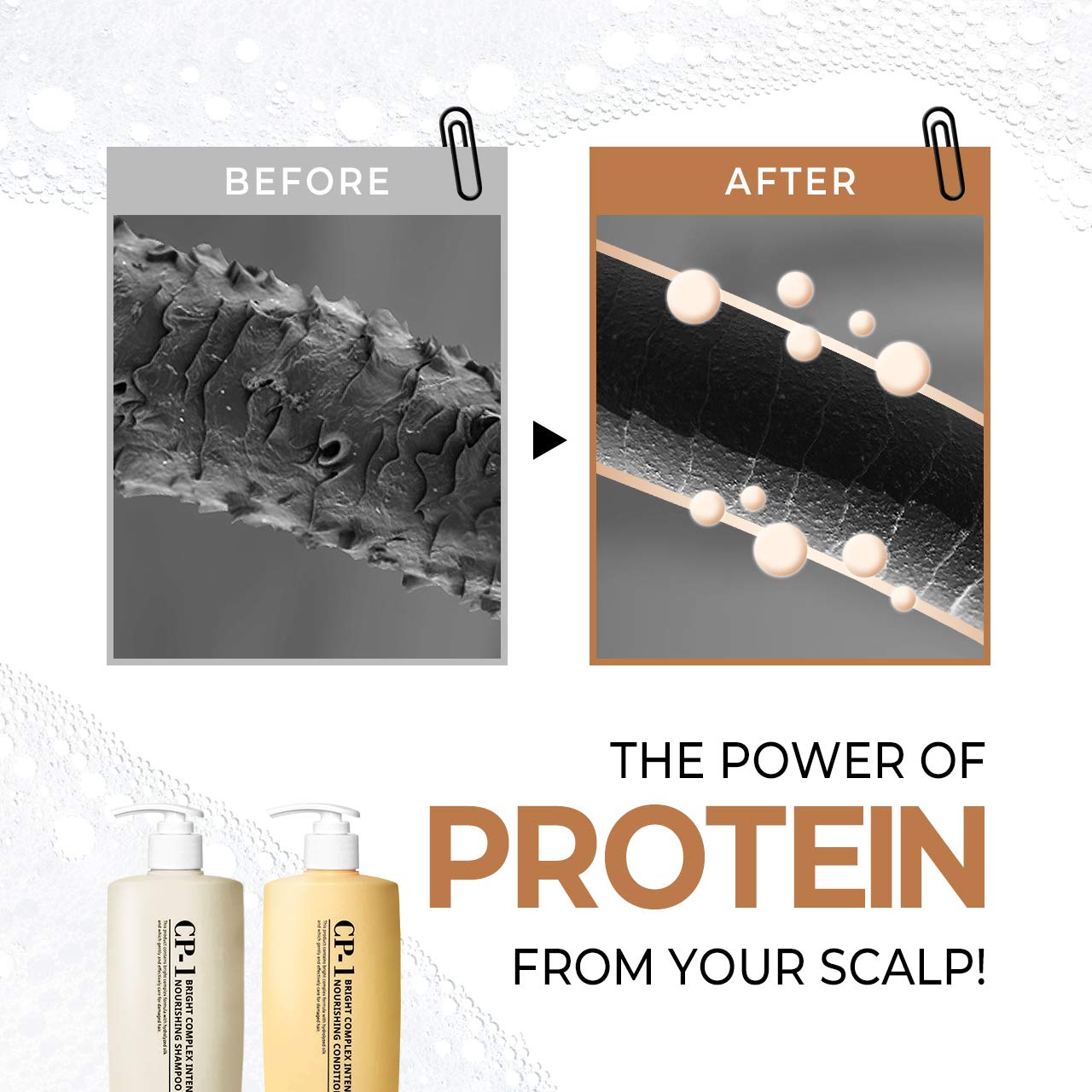 White Smoke CP-1 Protein Nourishing Care Shampoo + Conditioner 500ml+500ml Set for Dry Damaged Hair with Keratin, Protein, Ceramide, Argan Oil, Spa Products