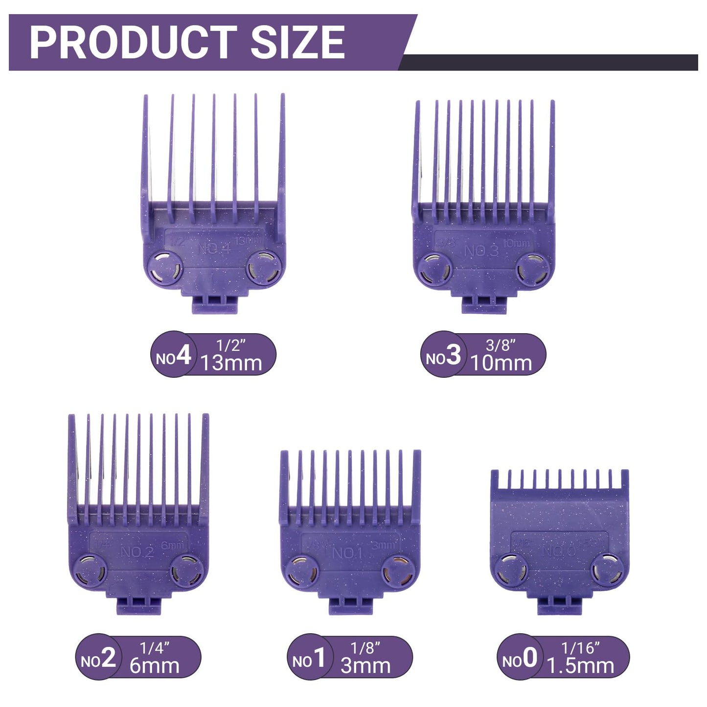 White Smoke 01410 Dual Magnetic Clipper Guards Replacement for Andis Master Hair Clippers MBA, MC-2, ML, PM-1, PM-4, and PM-5, PM Family Hair Clippers, 5 Packs Waterproof Clipper Comb Set, Purple