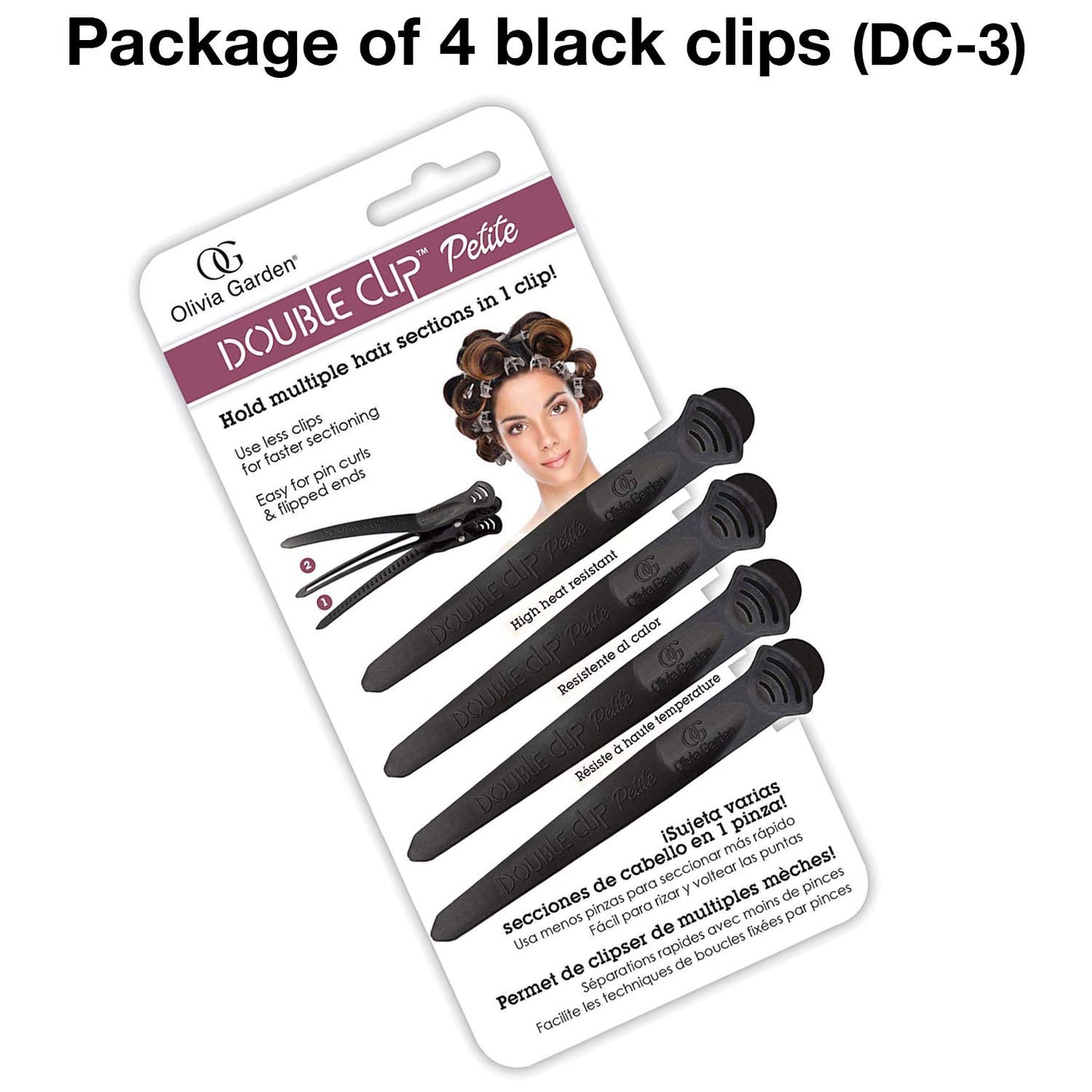 White Smoke Olivia Garden 2-in-1 sectioning Double Clip - 4 Clips (Petite Black) DC-3