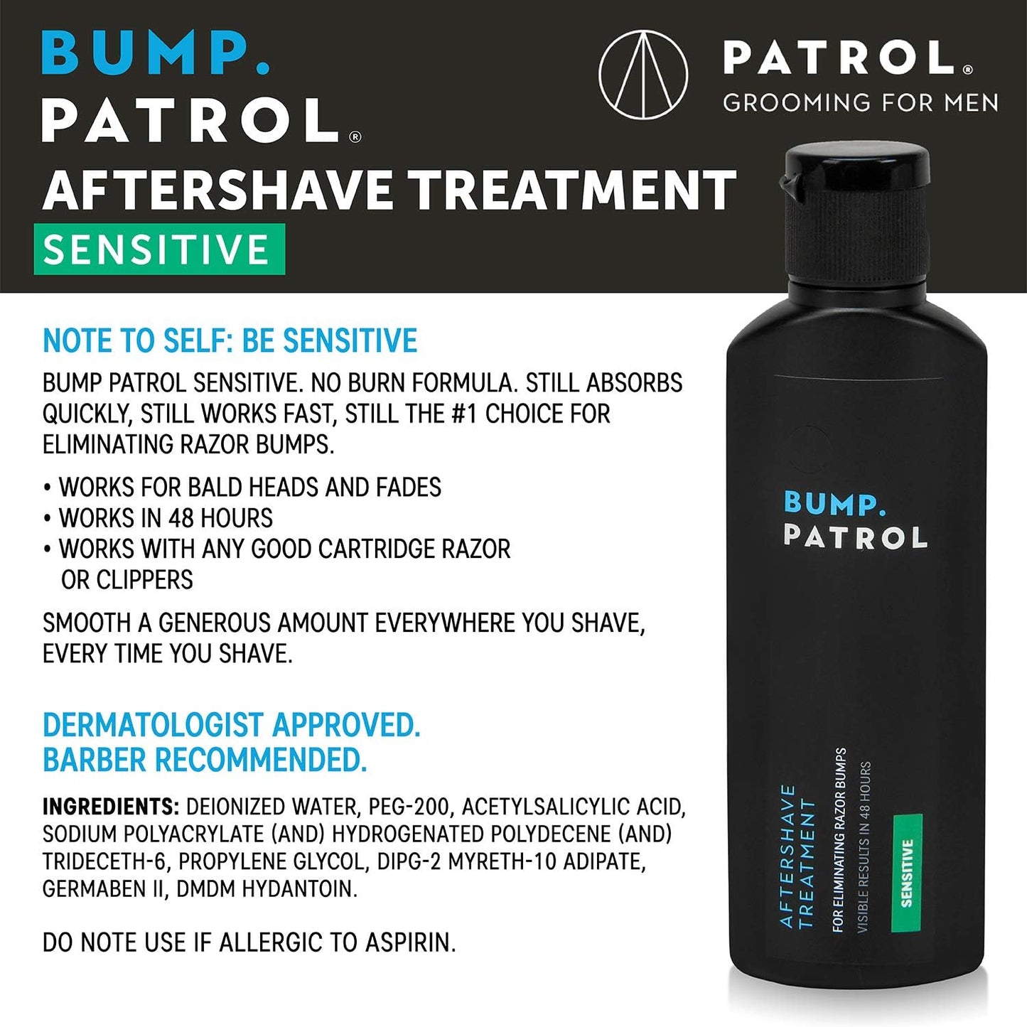White Smoke Bump Patrol Sensitive Strength Aftershave Treatment Serum – Razor Bump Stopper and Ingrown Hair Treatment for Men and Women, Alcohol Free Ingrown Hair Serum for Sensitive Skin 2 oz (Pack of 1)