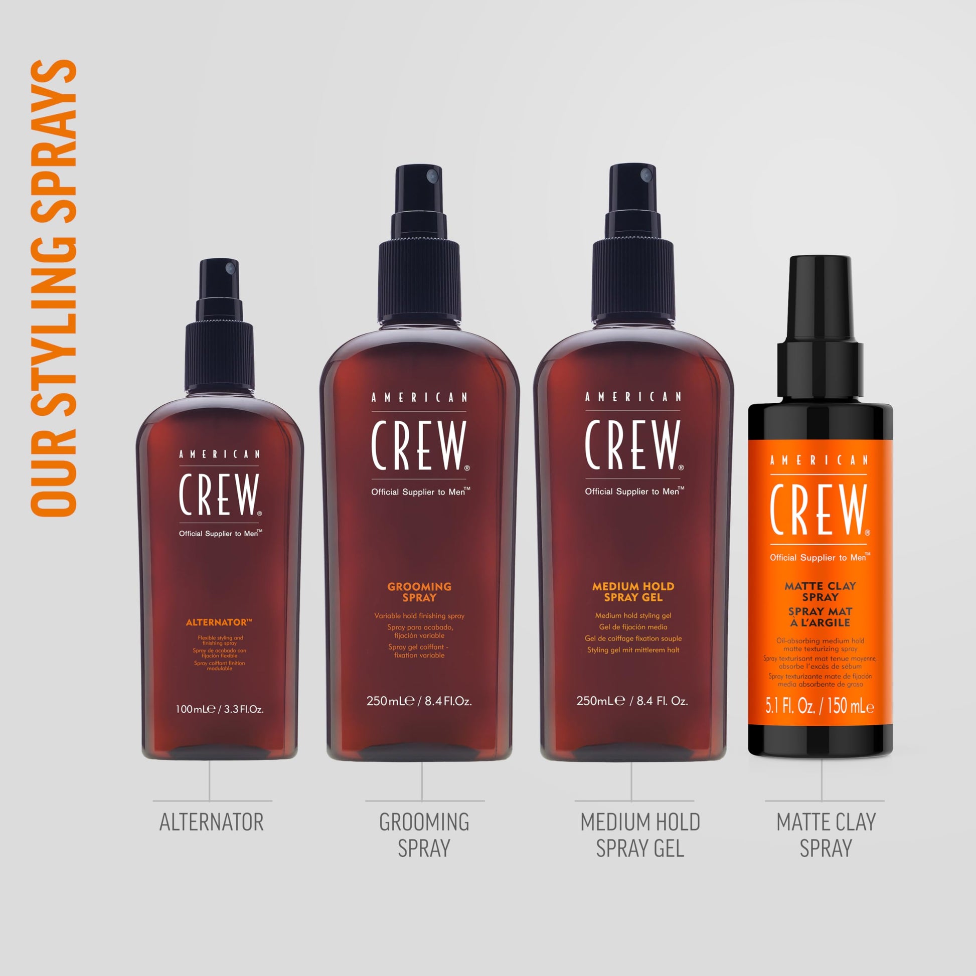 Light Gray American Crew Men's Hair Spray, Medium Hold, 8.45 Fl Oz