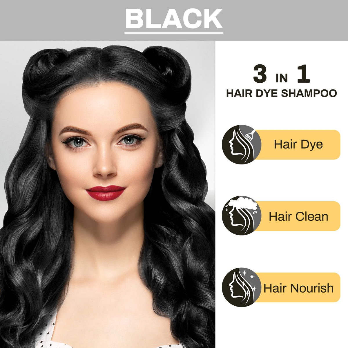 White Smoke Black Hair Dye Shampoo 3 in 1 Champu Para Canas for Gray Hair Coverage, Natural and Herbal Color Shampoo for Women