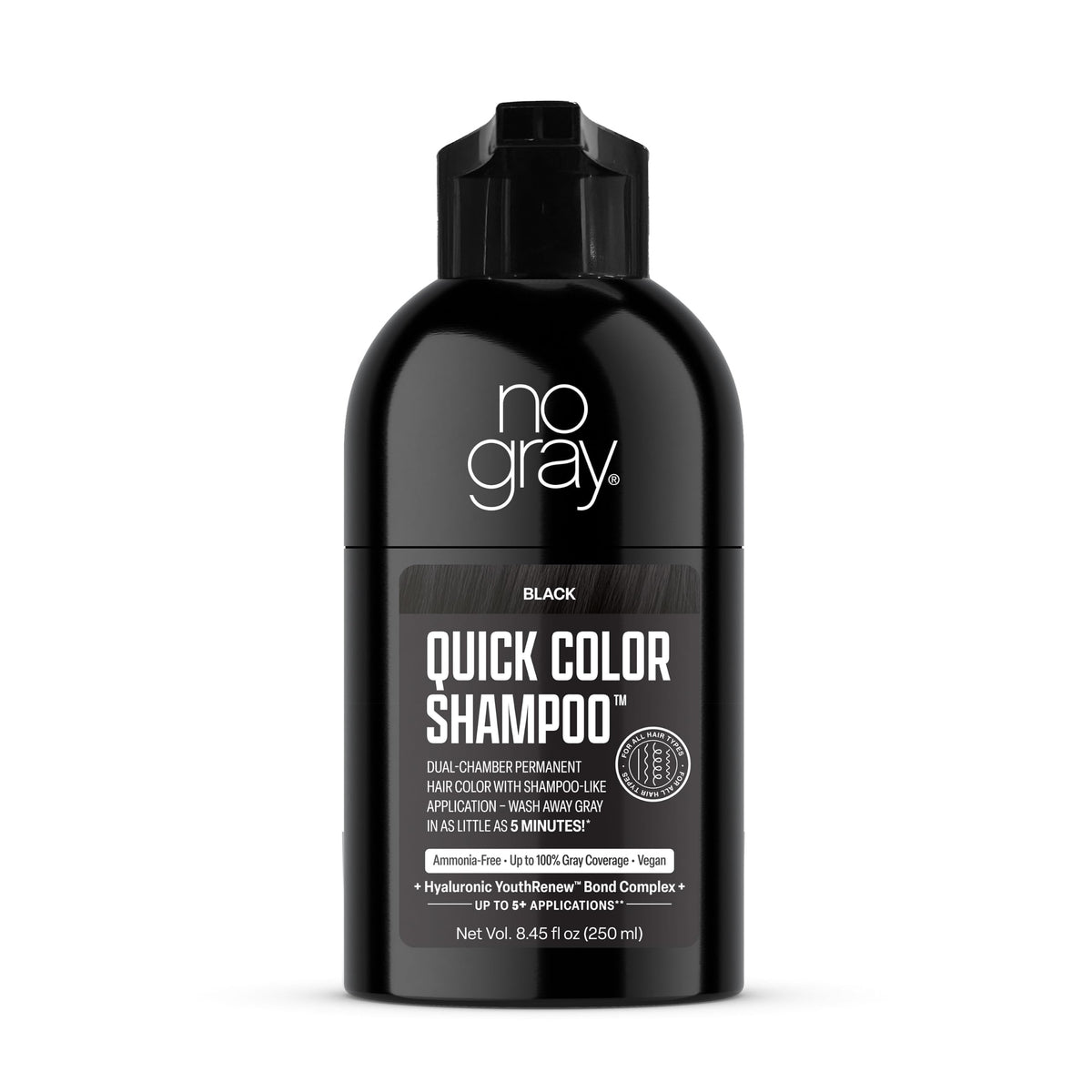 White Smoke No Gray Quick Permanent Hair Color Shampoo, Black, 8.45 oz