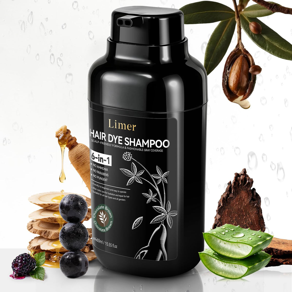 White Smoke Limer Chocolate Brown Hair Dye Shampoo, 3 in 1 Color Shampoo for Women Men