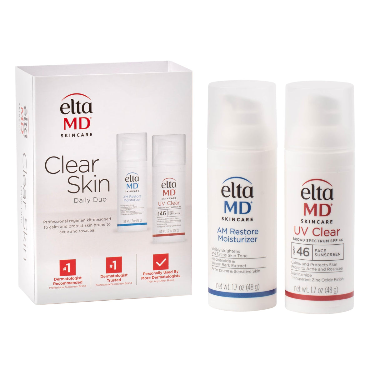 Lavender EltaMD Clear Skin Daily Duo Kit with AM Restore Facial Moisturizer and UV Clear SPF 46 Face Sunscreen, For Acne Prone and Sensitive Skin