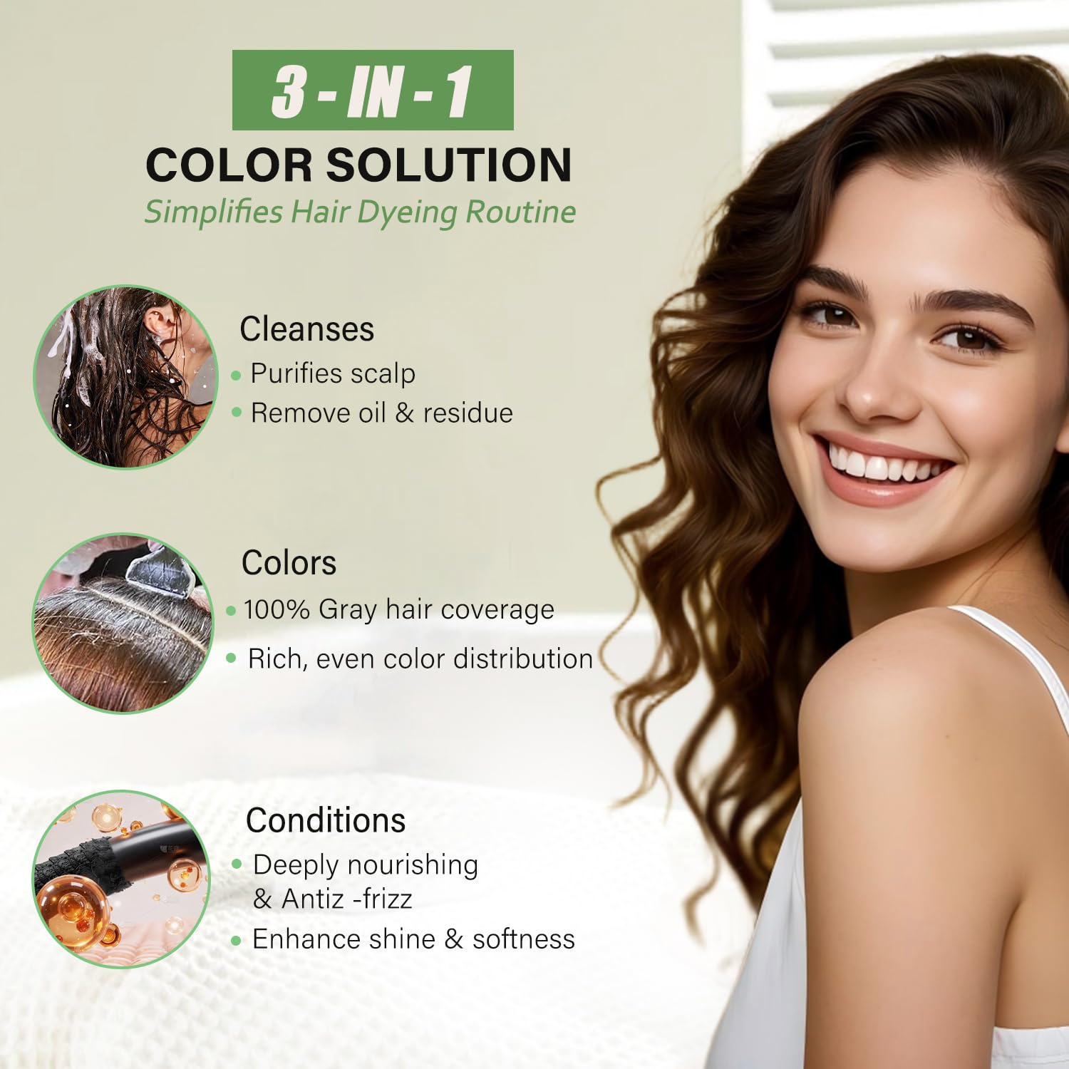 Light Gray Fvquhvo Natural Instant 3 in 1 Hair Color Dye Shampoo for Gray Hair - Men & Women, Long Lasting Dark Brown