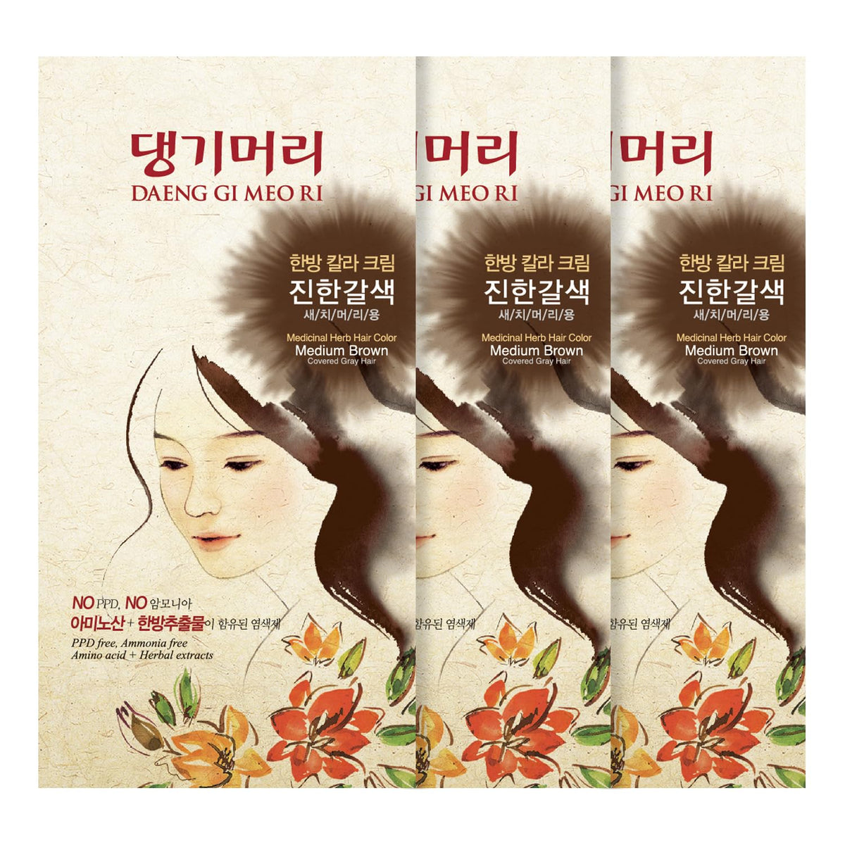 Seashell Daeng Gi Meo Ri Korean Herbal Hair Dye Color Cream, Medium Brown, 5 Oz