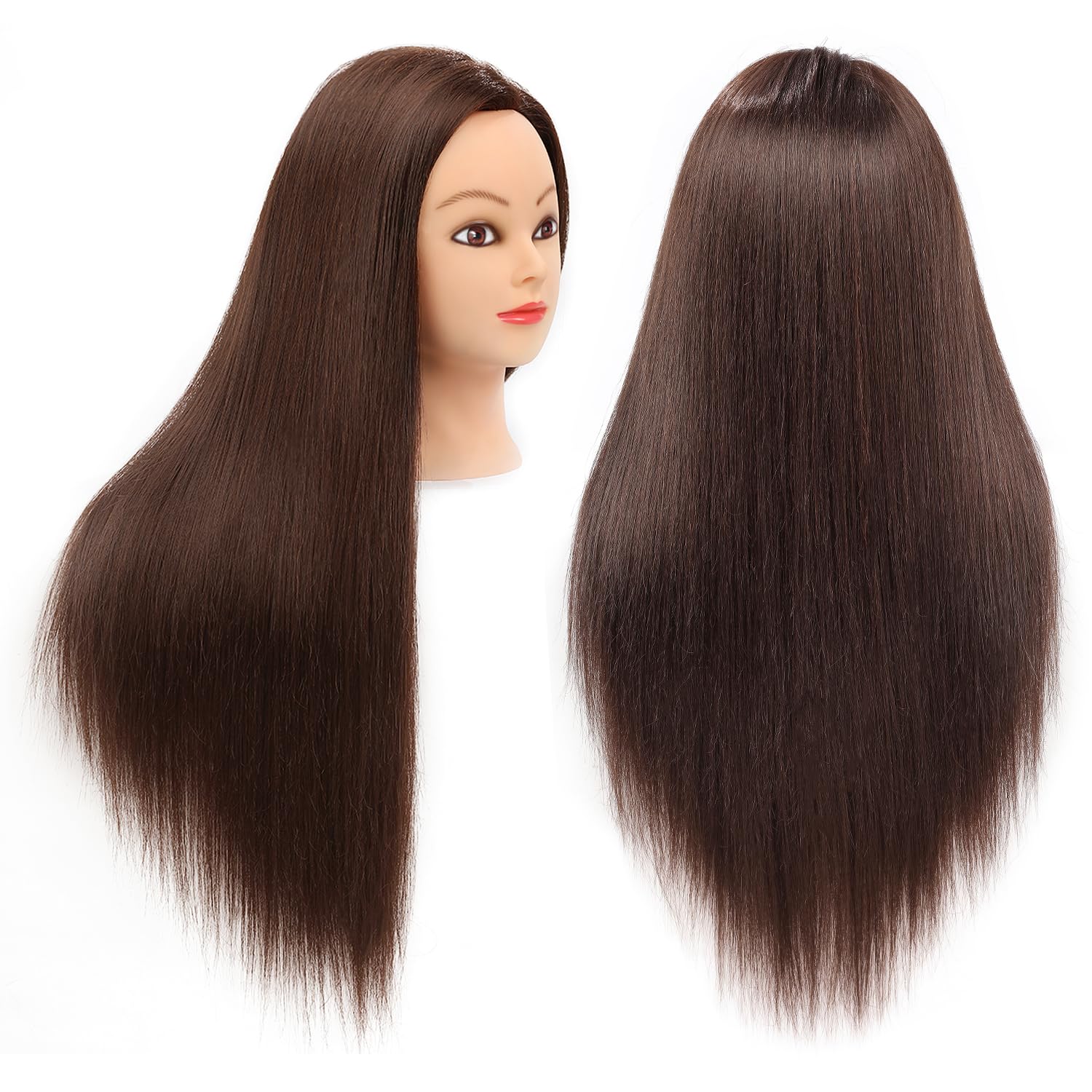 White Smoke Armmu Mannequin Head with Hair 80% Human Hair Doll Head 26"-28" Hairdresser Practice Training Head Cosmetology Manikin with 9 Tools and Clamp - #4 Brown