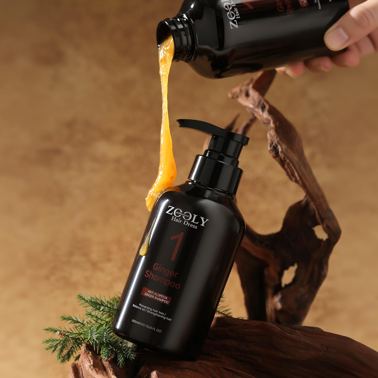 Black ZOOLY PROFESSIONAL Ginger Shampoo and Conditioner Sets 20.3 Fl Oz- Anti Hair Loss and Nourishes Hair Roots, Salon Level Scalp Care for Men and Women