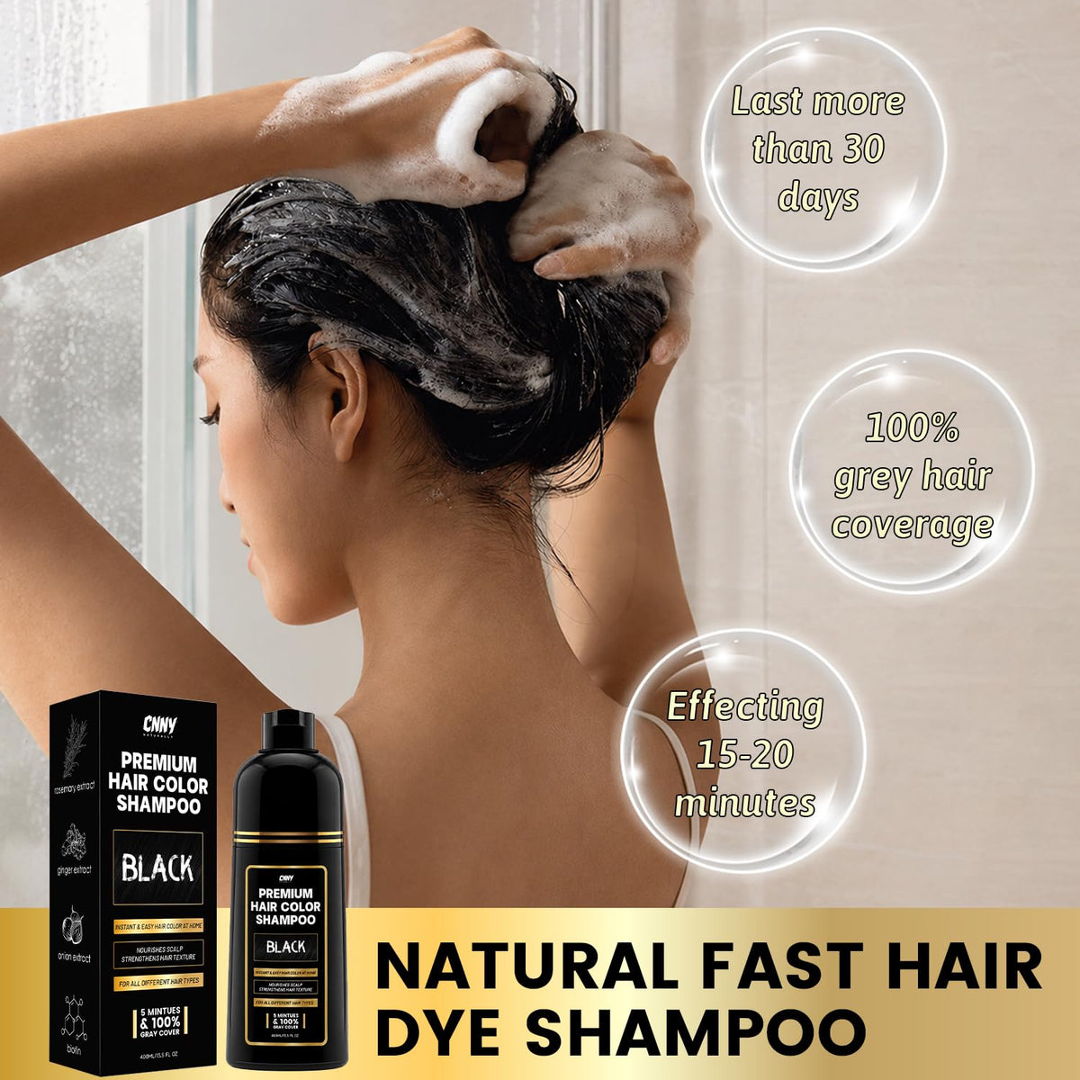 Gray CNNY Black Hair Dye Shampoo for Covers Gray Hair 13.5 oz