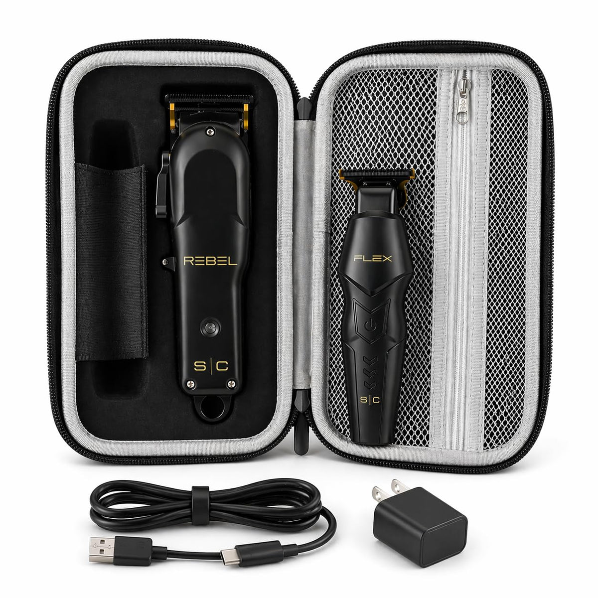 Black StyleCraft Flex Trimmer and Rebel Clipper Super Set with Travel Case