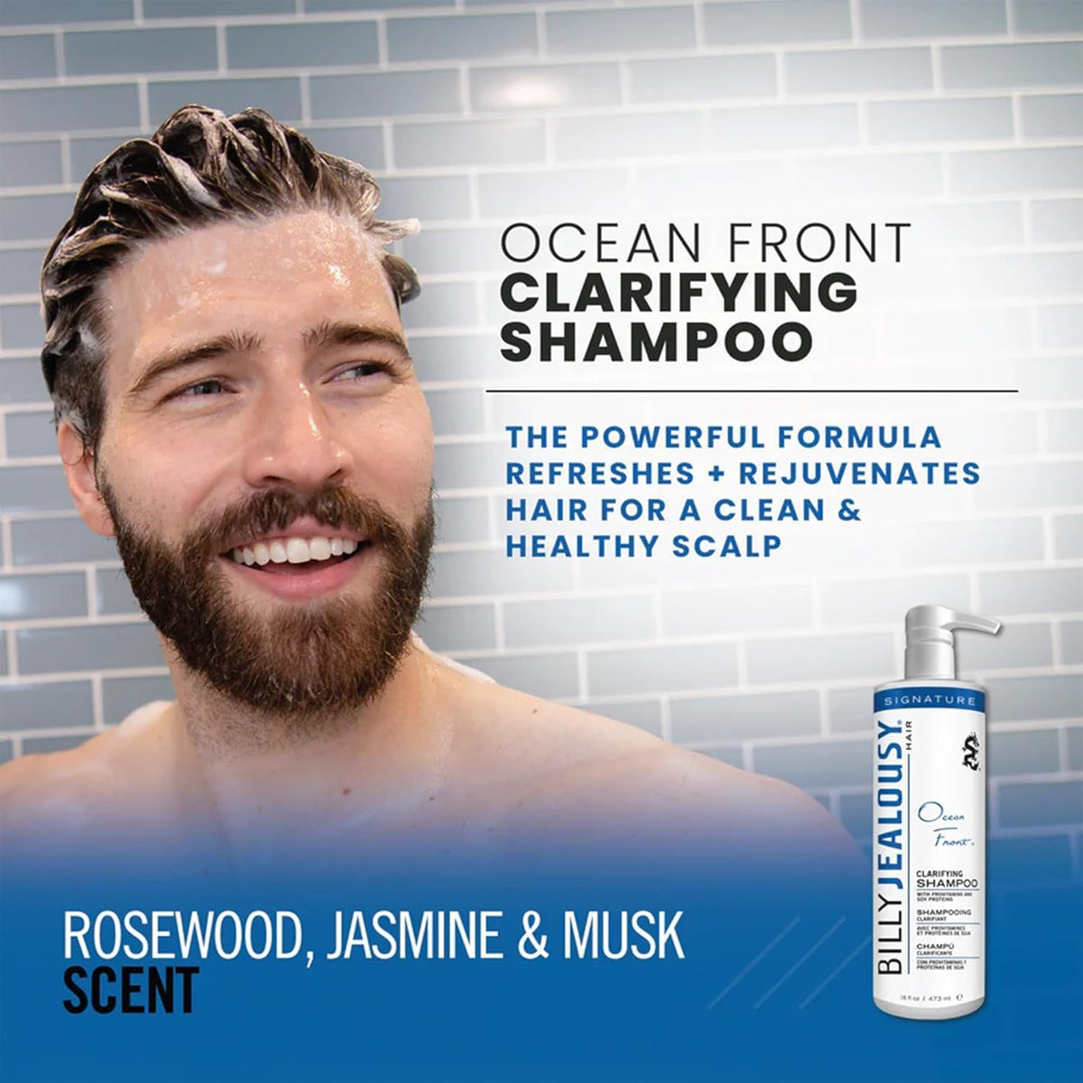 White Smoke Billy Jealousy Ocean Front Clarifying Shampoo for Build Up, Excess Oil, Dirt, Product & Hard Water, Refreshing Oily Hair Shampoo for Men, Scalp Detox Unclogs Hair Follicles, Paraben-Free, 33.8 Fl Oz